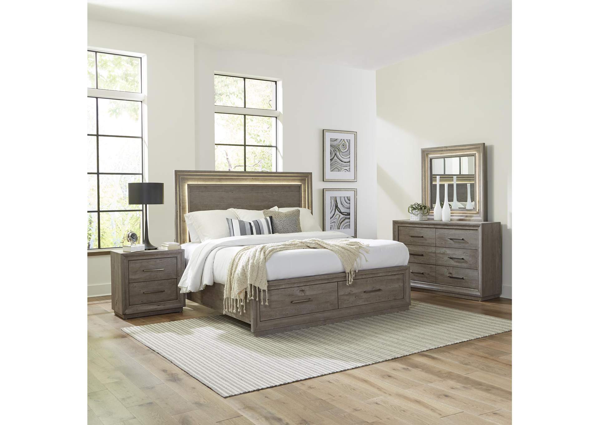 Horizons King Storage Bed, Dresser & Mirror, Nightstand,Liberty