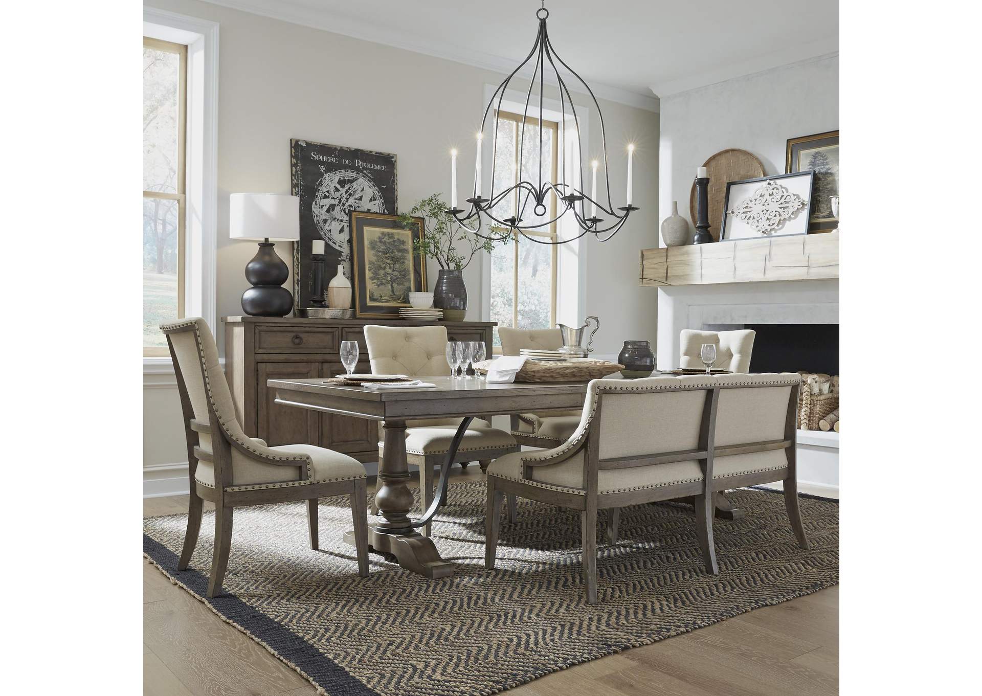 Americana Farmhouse 6 Piece Trestle Table Set,Liberty