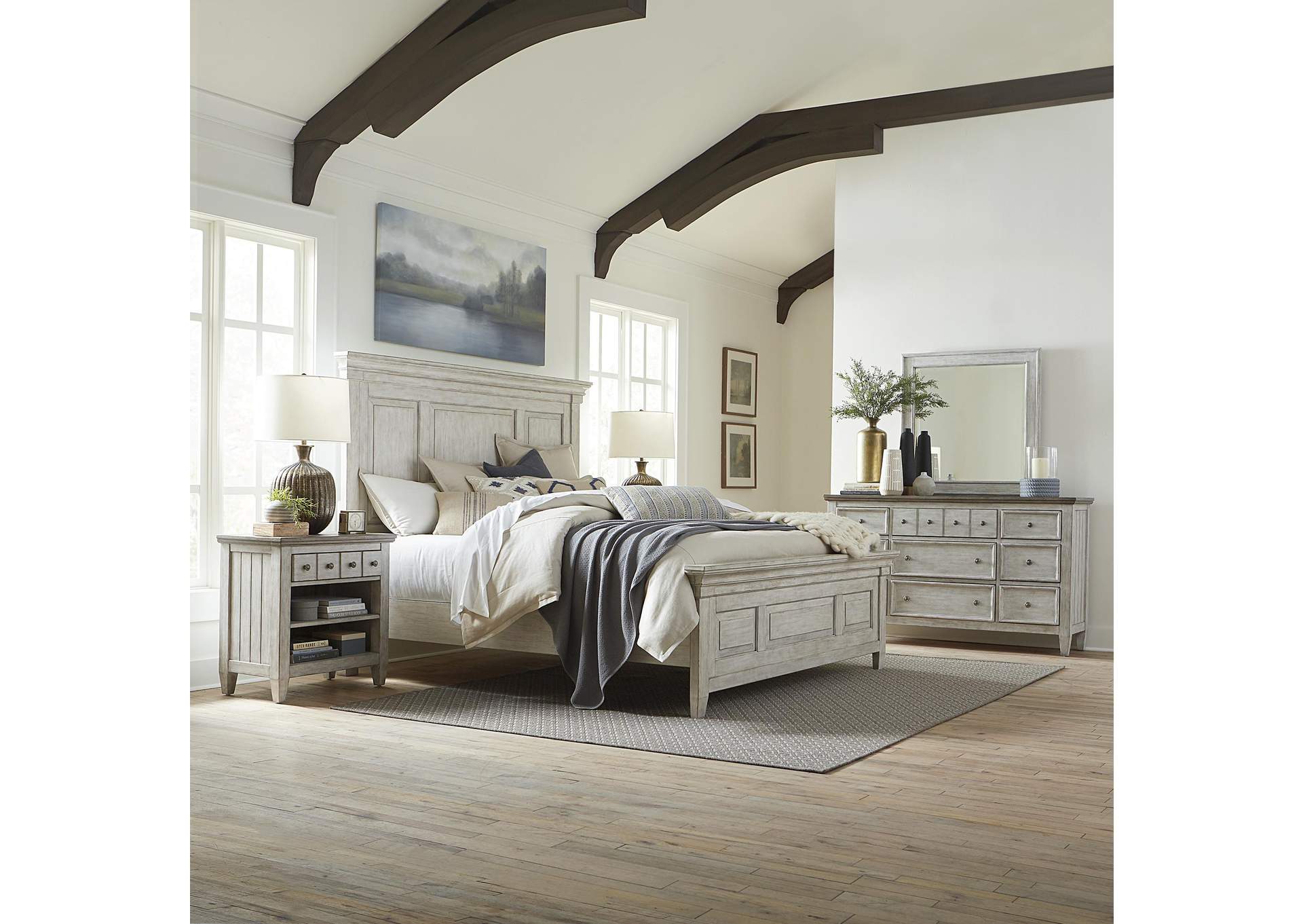 Heartland California King Panel Bed, Dresser & Mirror, Nightstand,Liberty