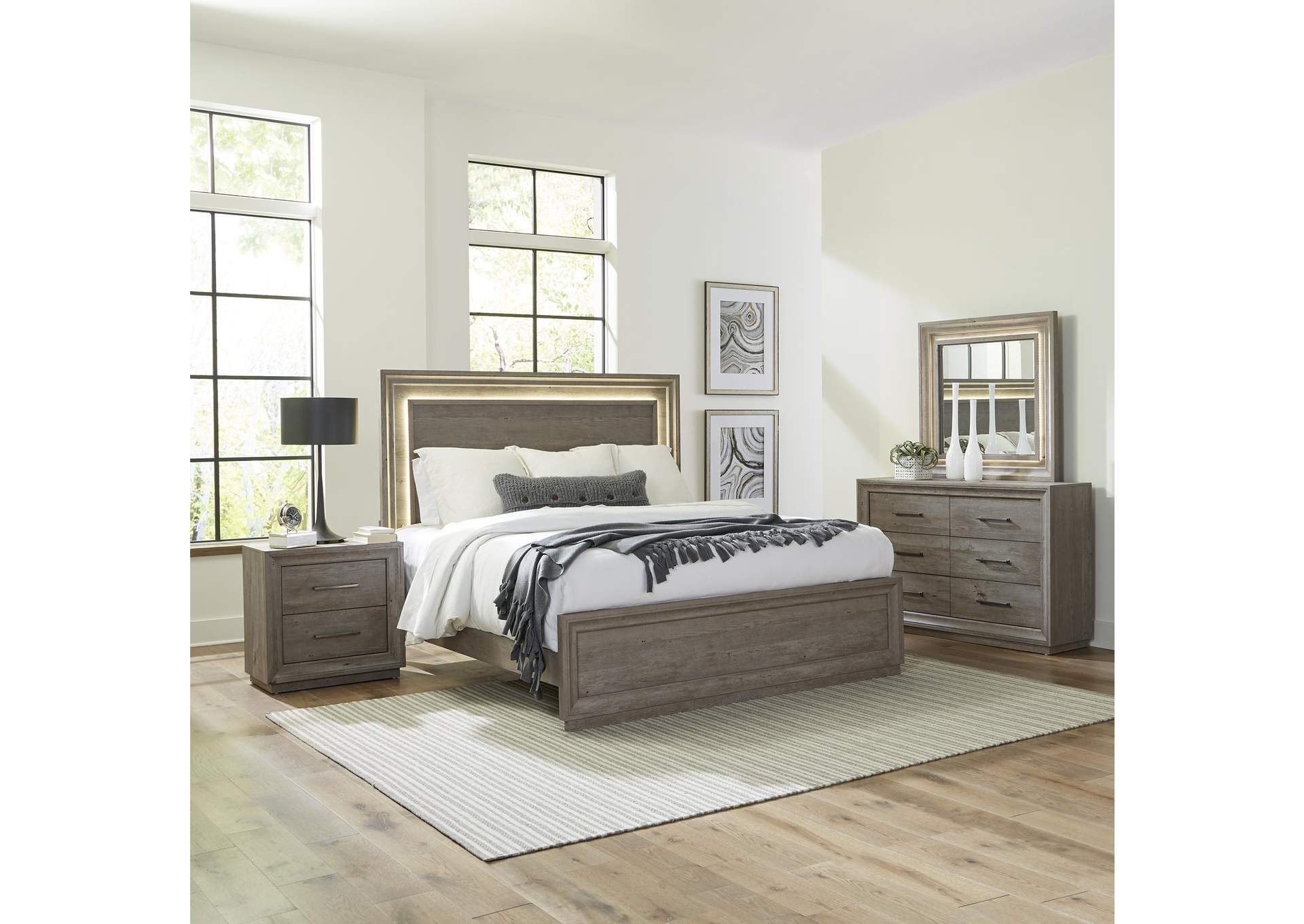 Horizons Queen Panel Bed, Dresser & Mirror, Nightstand,Liberty