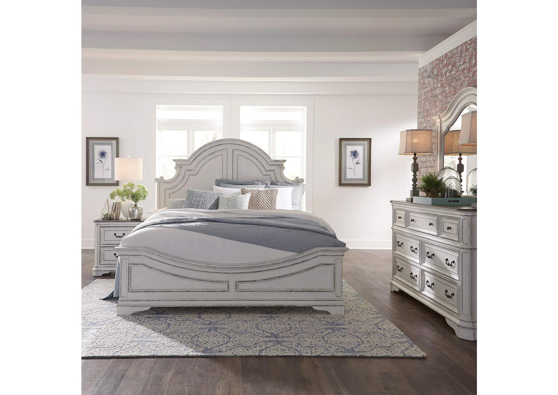 Magnolia Manor Queen Panel Bed, Dresser & Mirror, Nightstand,Liberty