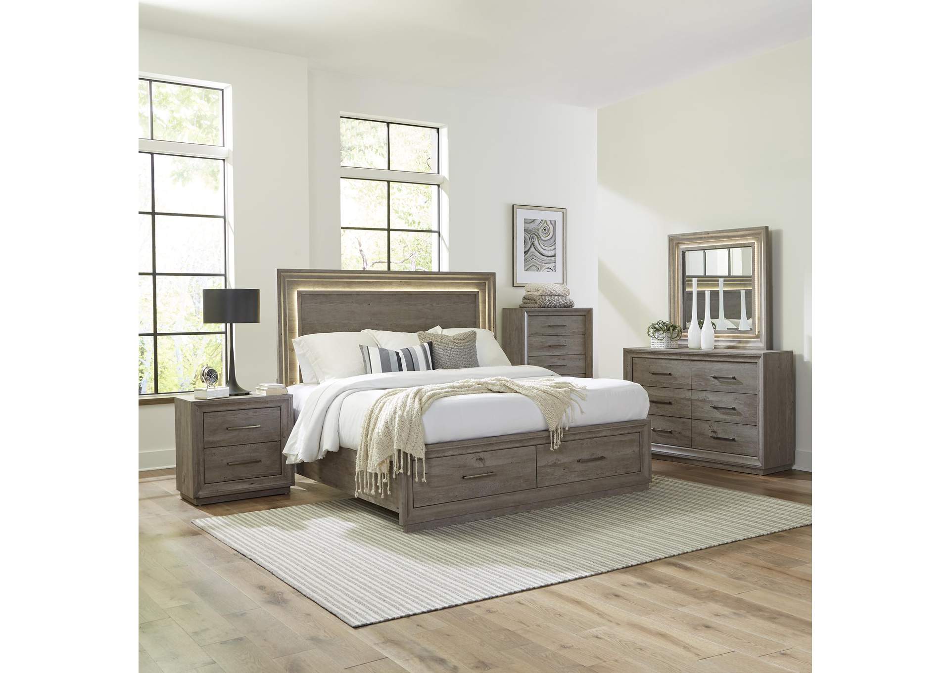 Horizons Queen Storage Bed, Dresser & Mirror, Chest, Nightstand,Liberty