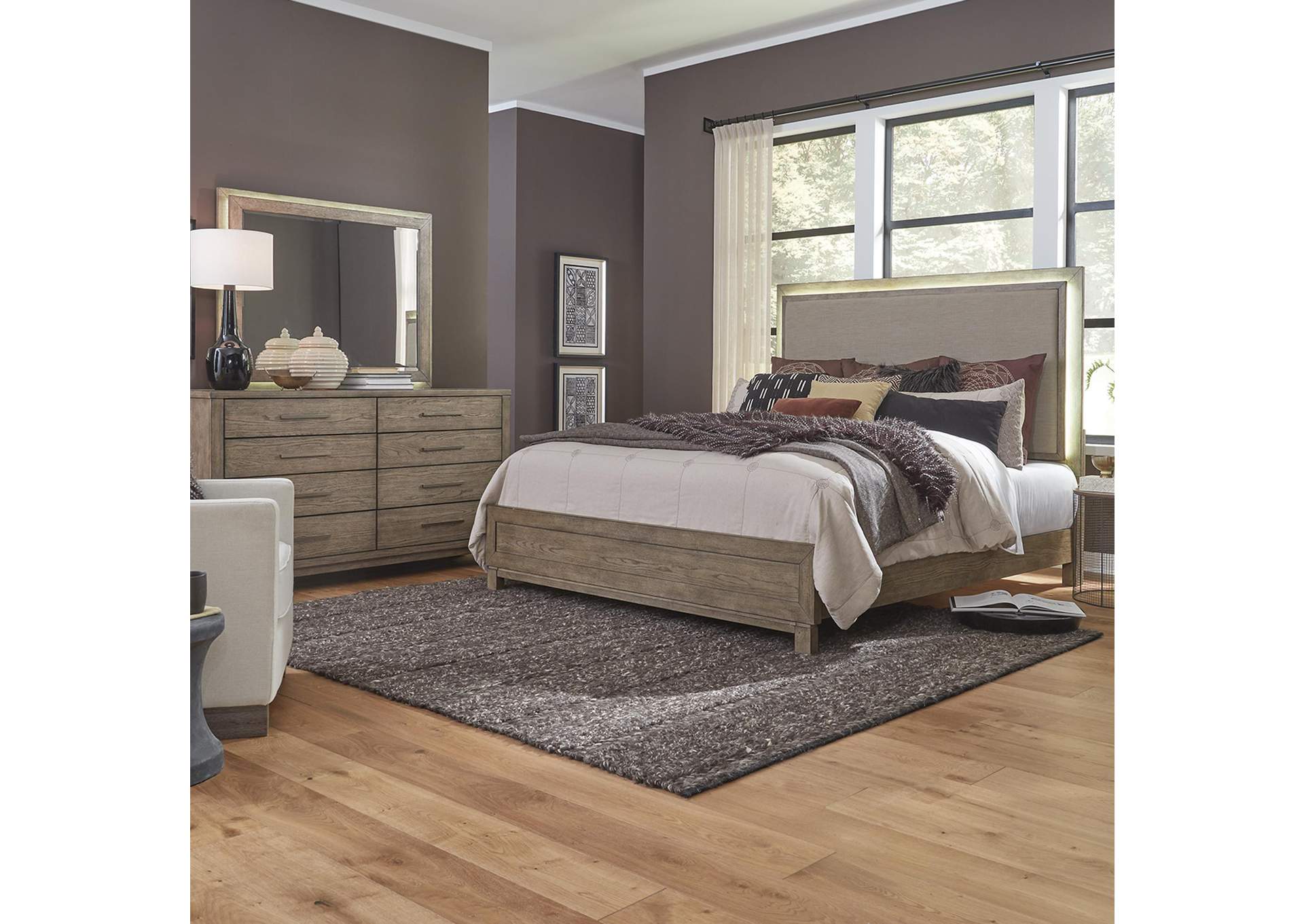 Canyon Road King Upholstered Bed, Dresser & Mirror,Liberty
