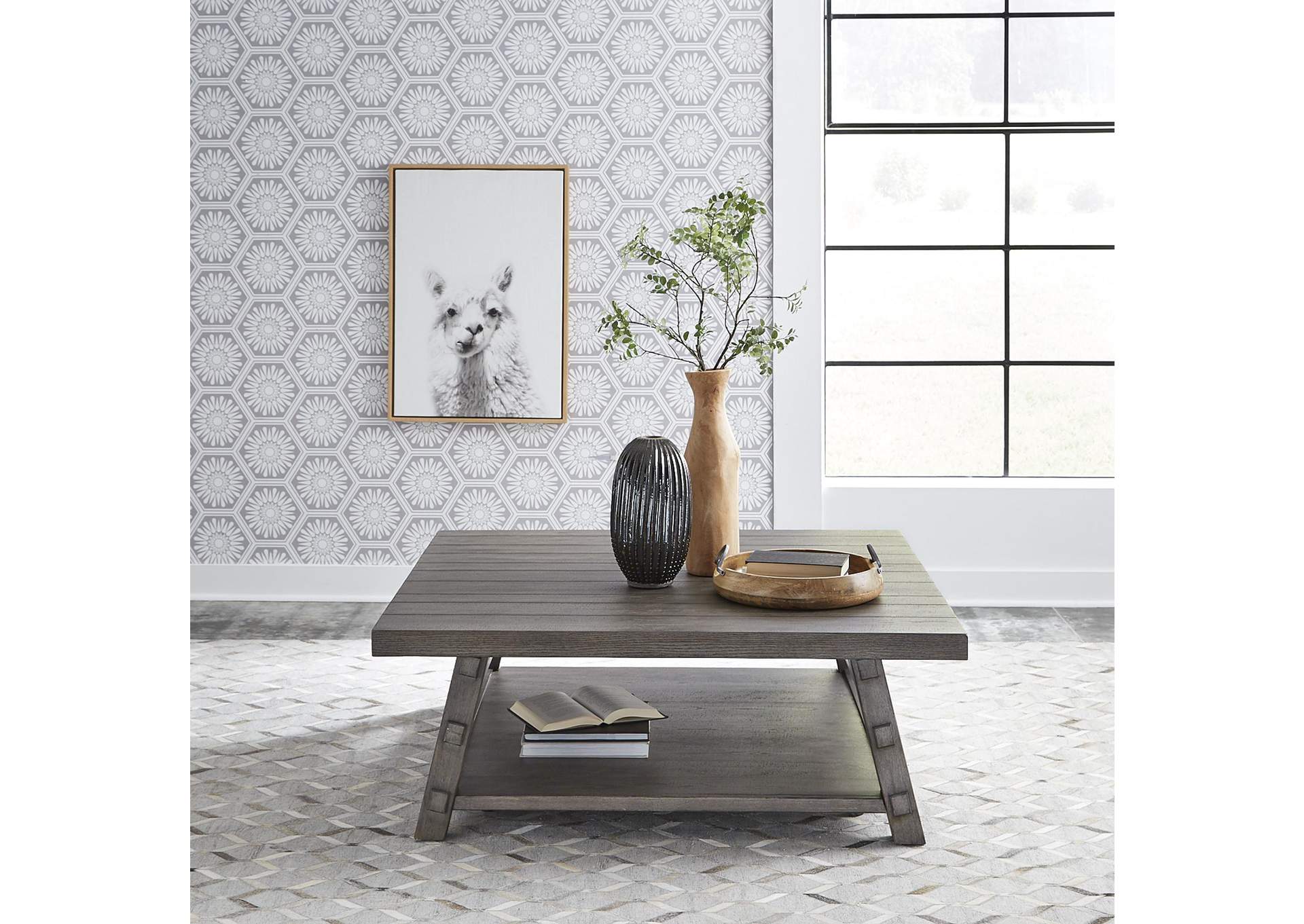 Modern Farmhouse Oversized Square Cocktail Table,Liberty