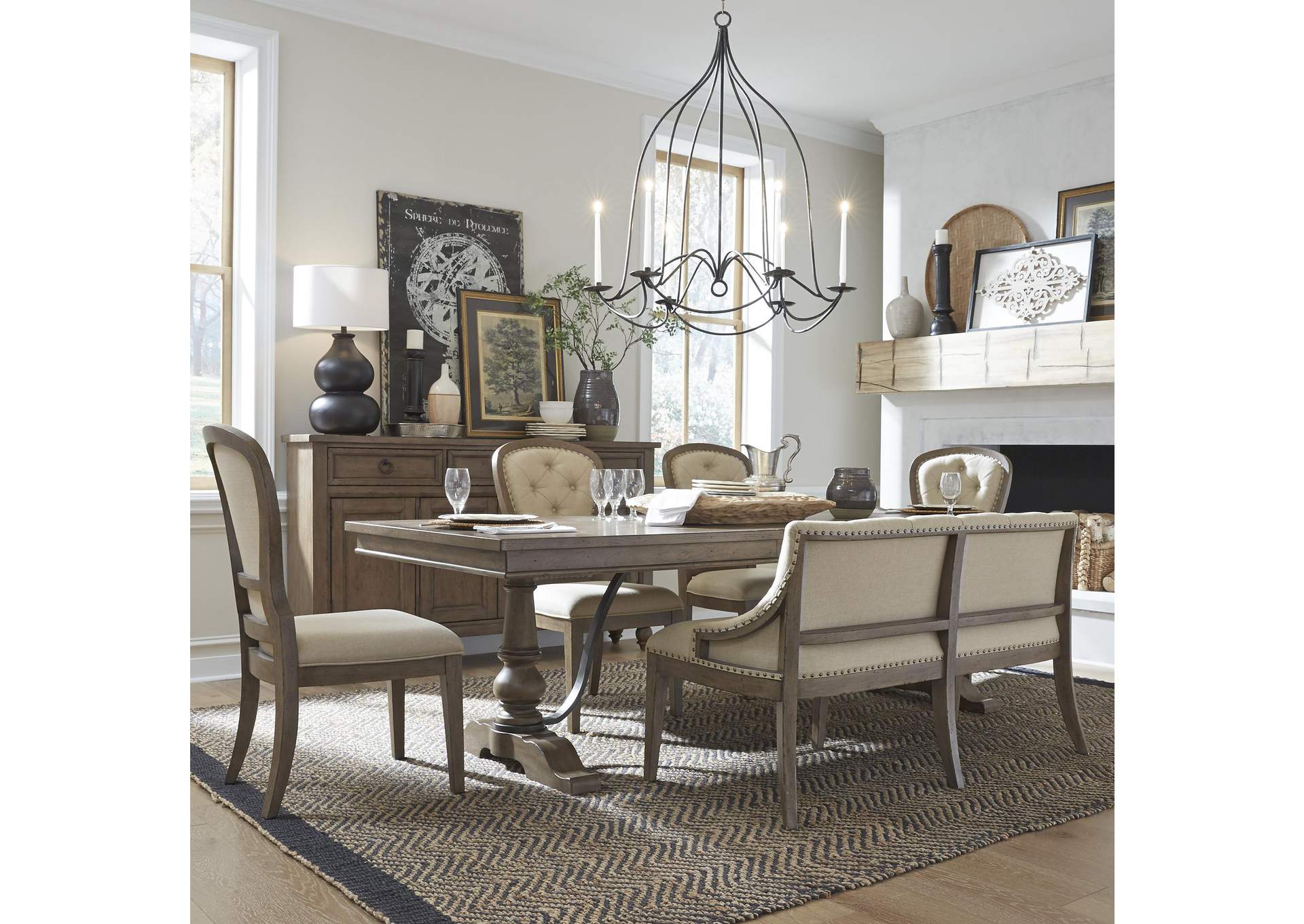 Americana Farmhouse Optional 6 Piece Trestle Table Set,Liberty