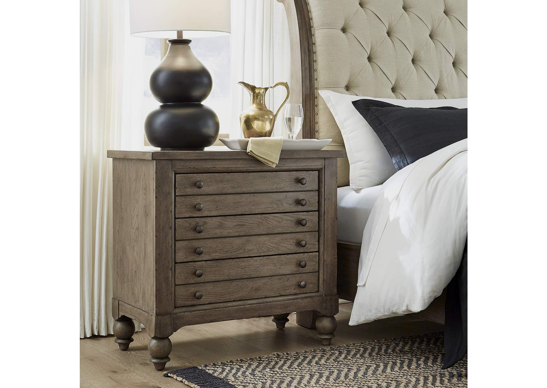 Americana Farmhouse Bedside Chest with Charging Station,Liberty