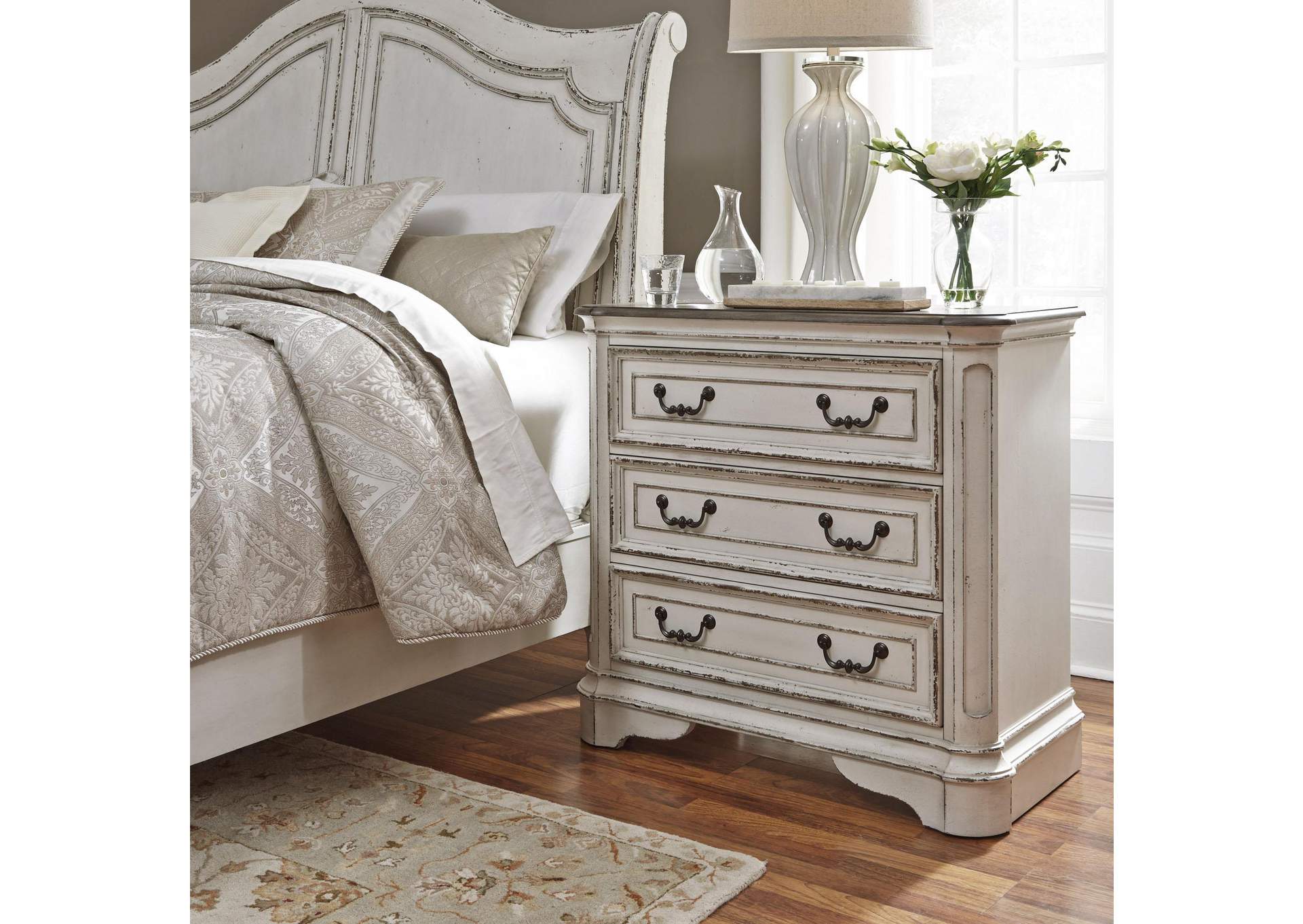 Magnolia Manor 3 Drawer Bedside Chest with Charging Station,Liberty