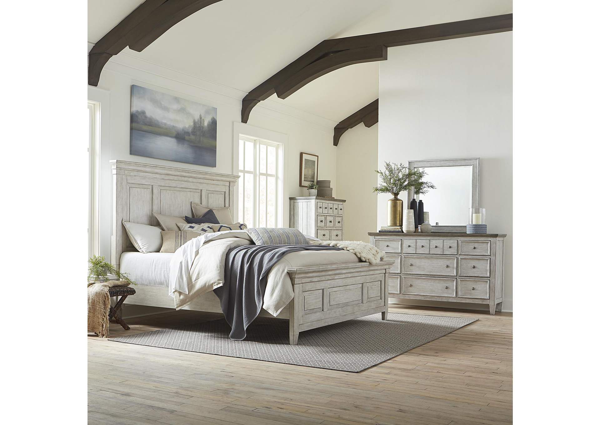 Heartland California King Panel Bed, Dresser & Mirror, Chest,Liberty