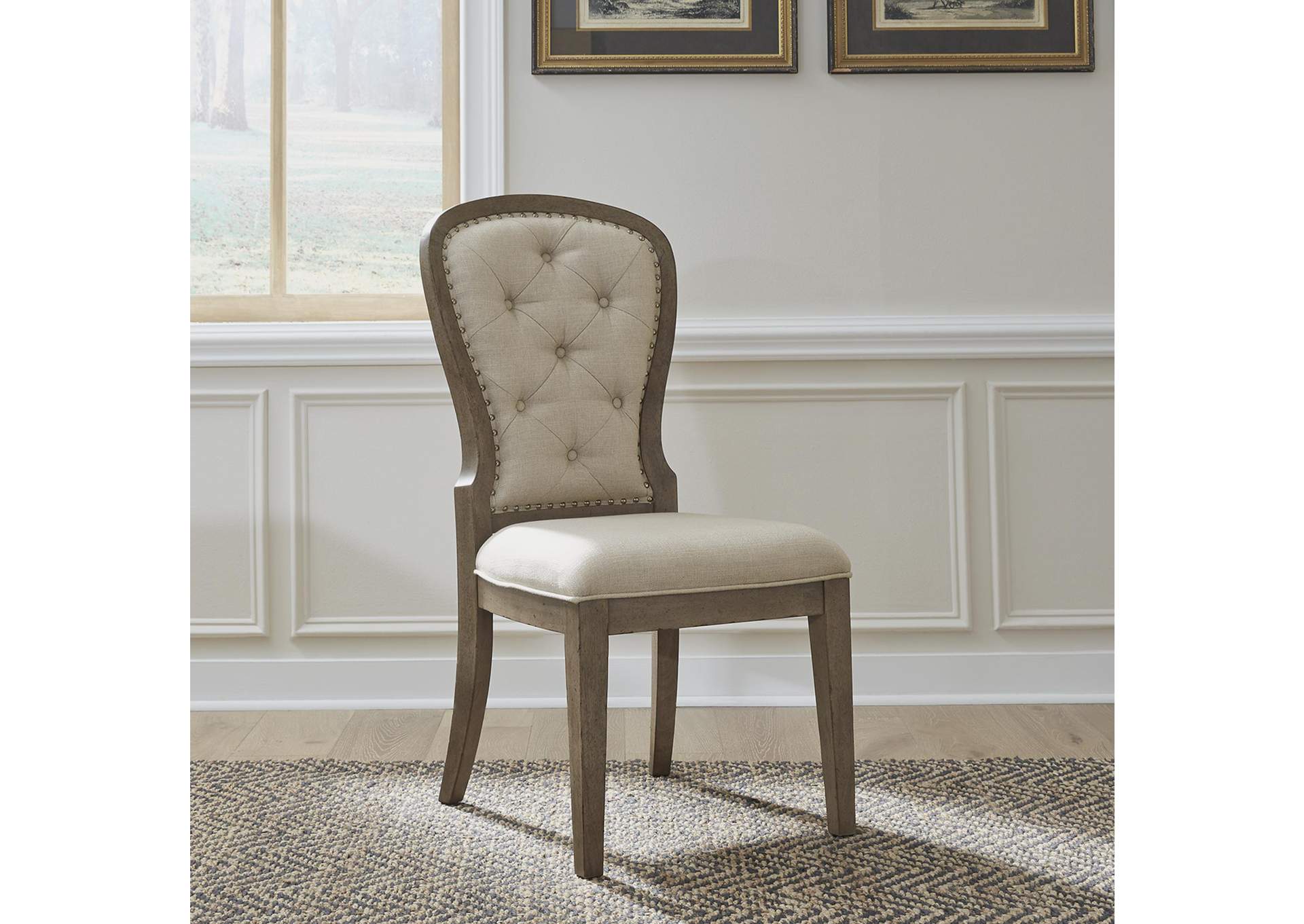 Americana Farmhouse Upholstered Tufted Back Side Chair,Liberty
