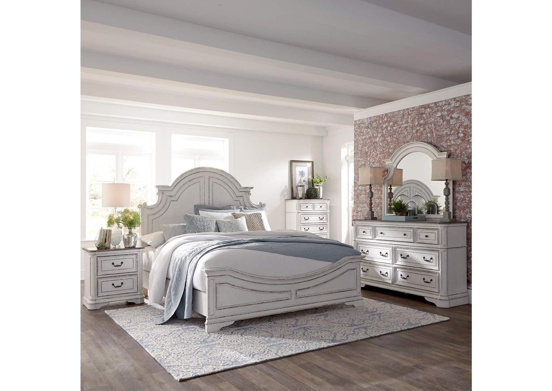 Magnolia Manor California King Panel Bed, Dresser & Mirror, Chest, Nightstand,Liberty