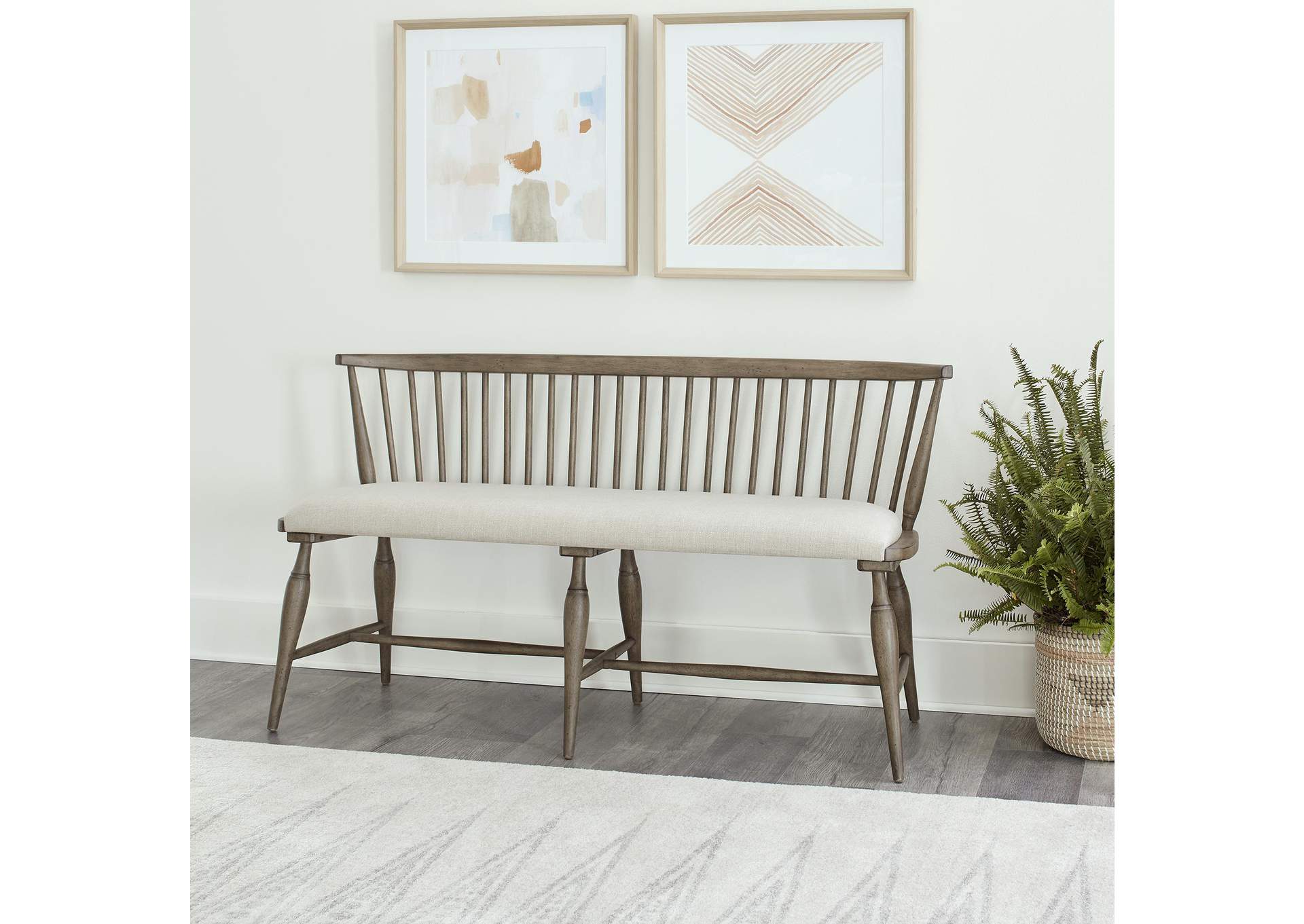 Americana Farmhouse Upholstered Seat Windsor Dining Bench (RTA),Liberty