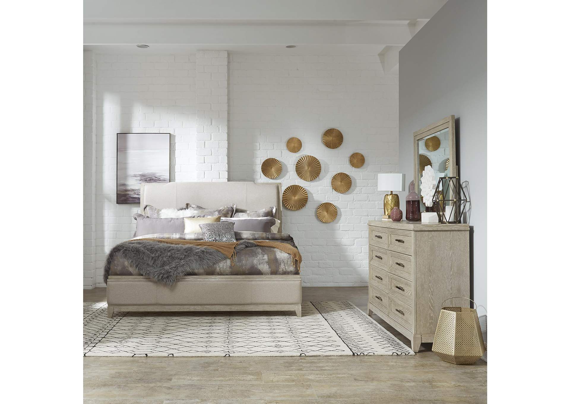 Belmar California King Upholstered Bed, Dresser & Mirror,Liberty
