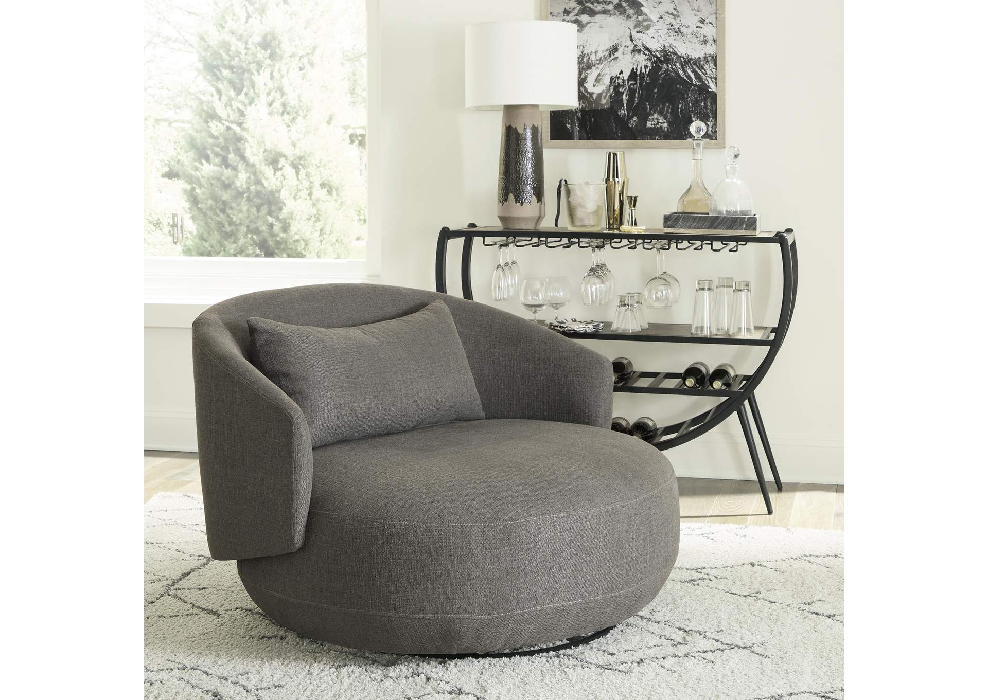 Haley Upholstered Swivel Cuddler Chair - Charcoal,Liberty