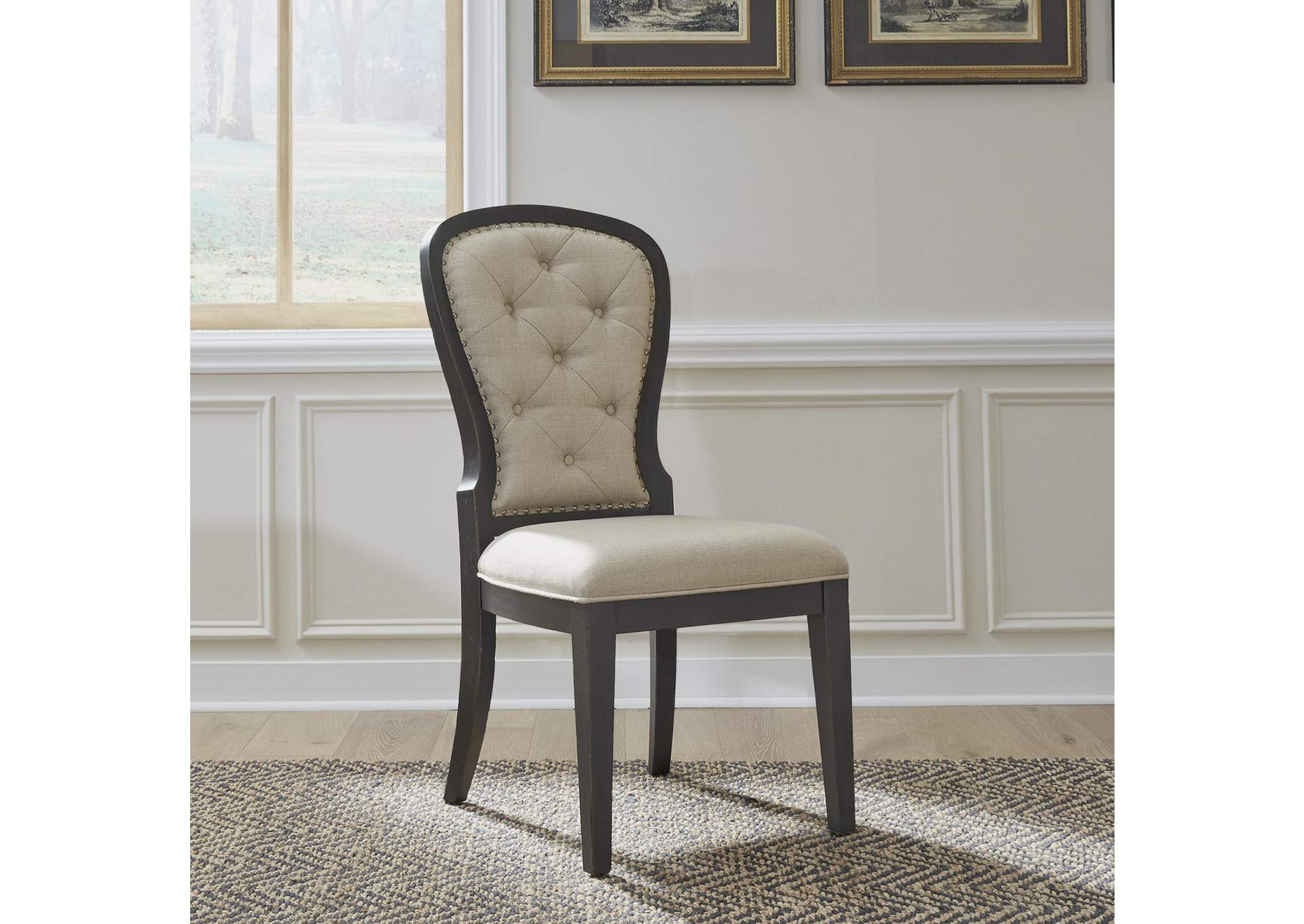 Americana Farmhouse Upholstered Tufted Back Side Chair - Black,Liberty
