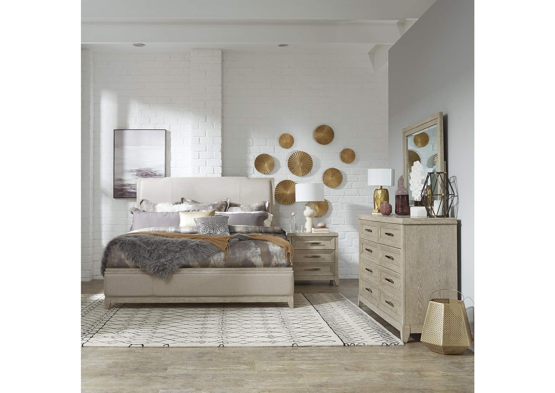 Belmar California King Upholstered Bed, Dresser & Mirror, Nightstand,Liberty