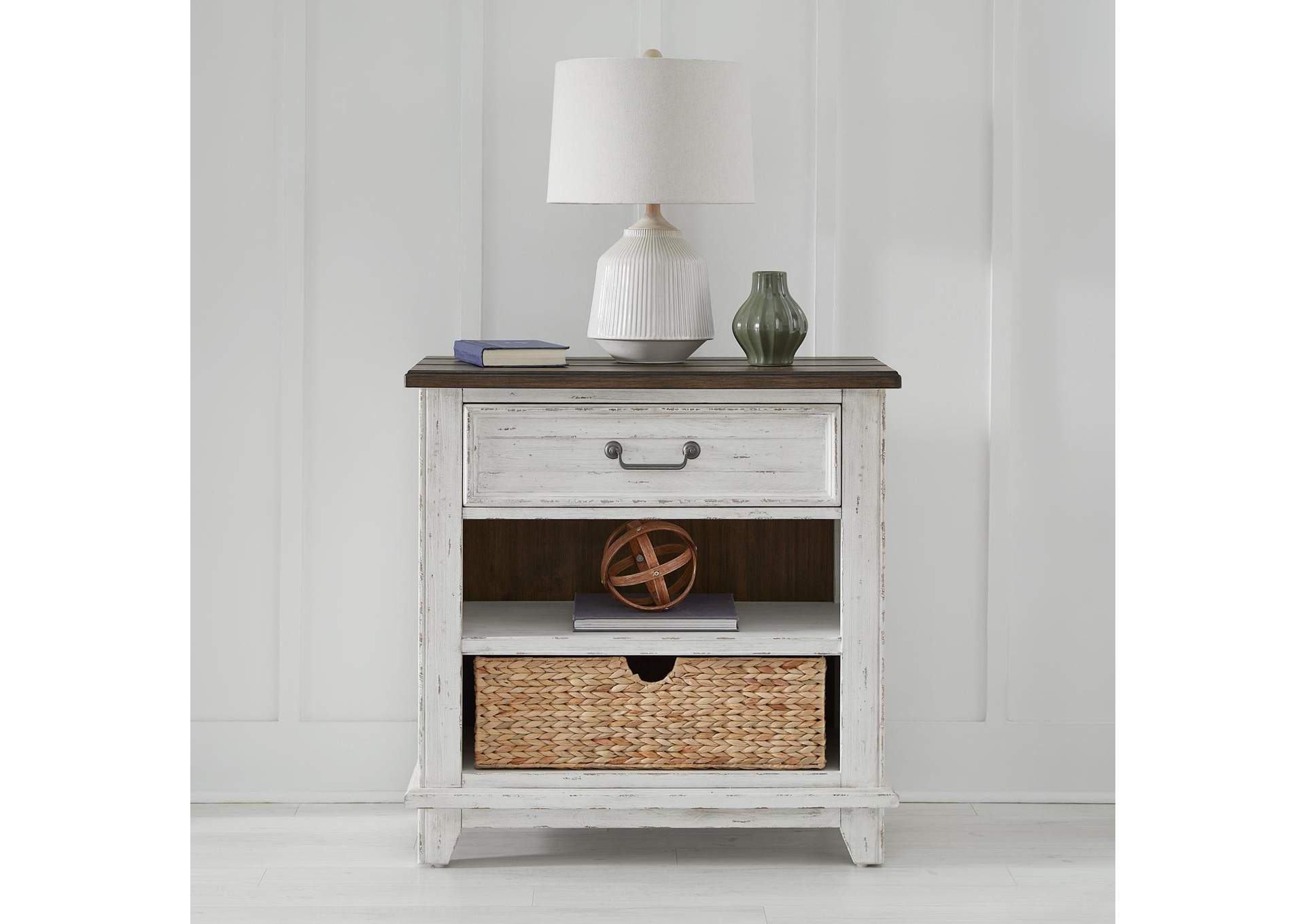 River Place Bedside Chest with Charging Station,Liberty