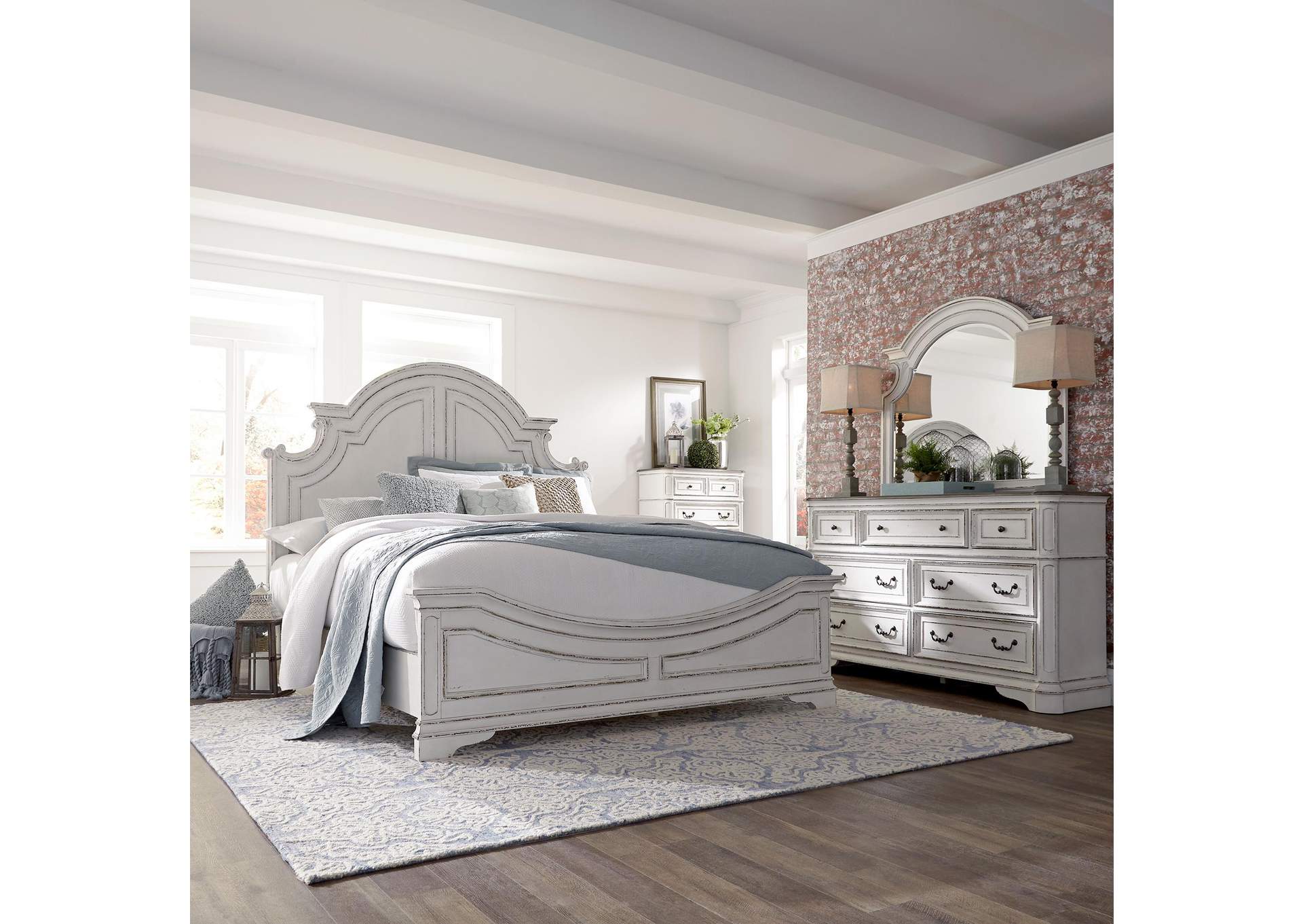 Magnolia Manor King Panel Bed, Dresser & Mirror, Chest,Liberty