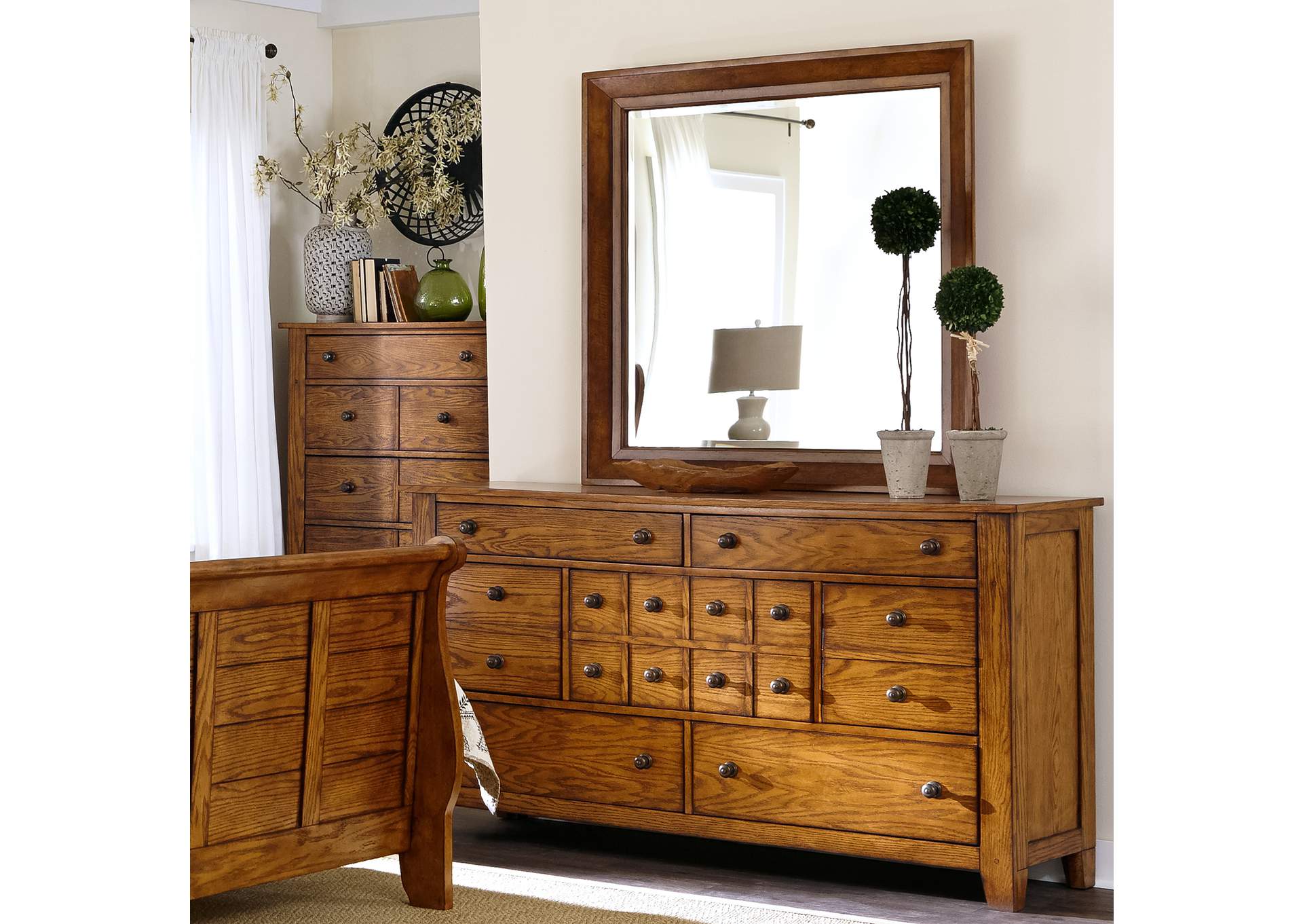 Grandpas Cabin King Sleigh Bed, Dresser & Mirror,Liberty