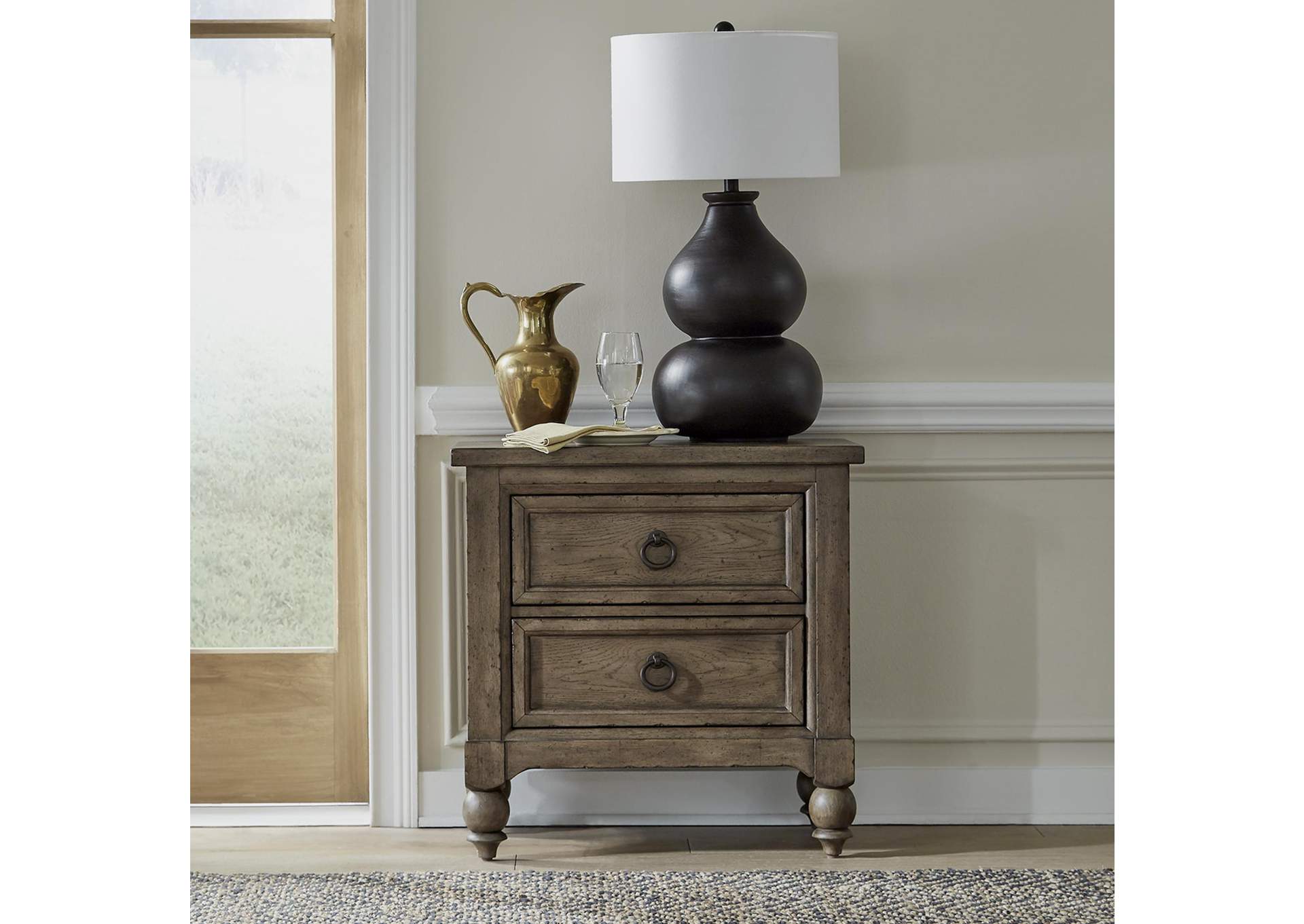 Americana Farmhouse 2 Drawer Nightstand with Charging Station,Liberty