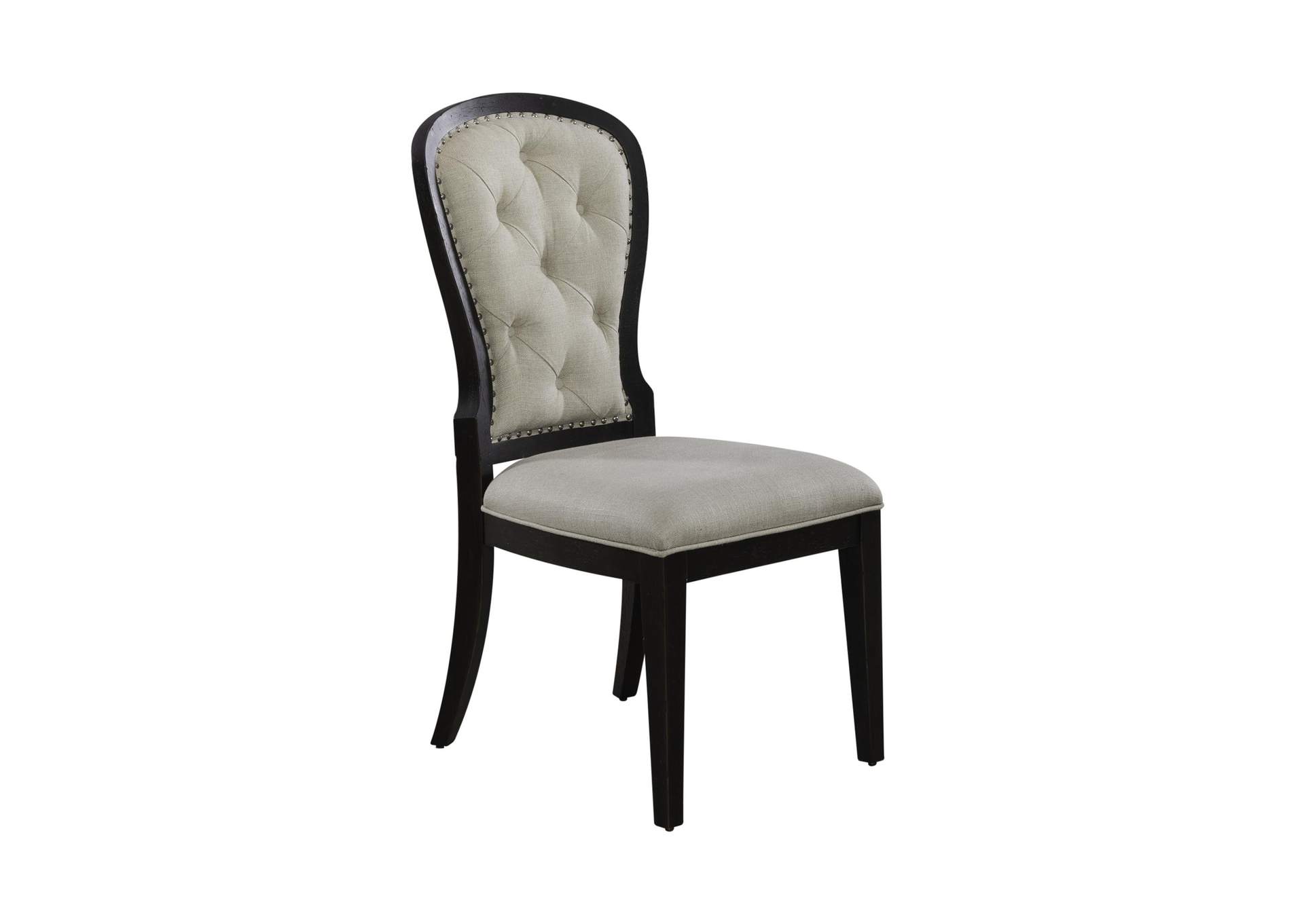 Americana Farmhouse Upholstered Tufted Back Side Chair - Black,Liberty