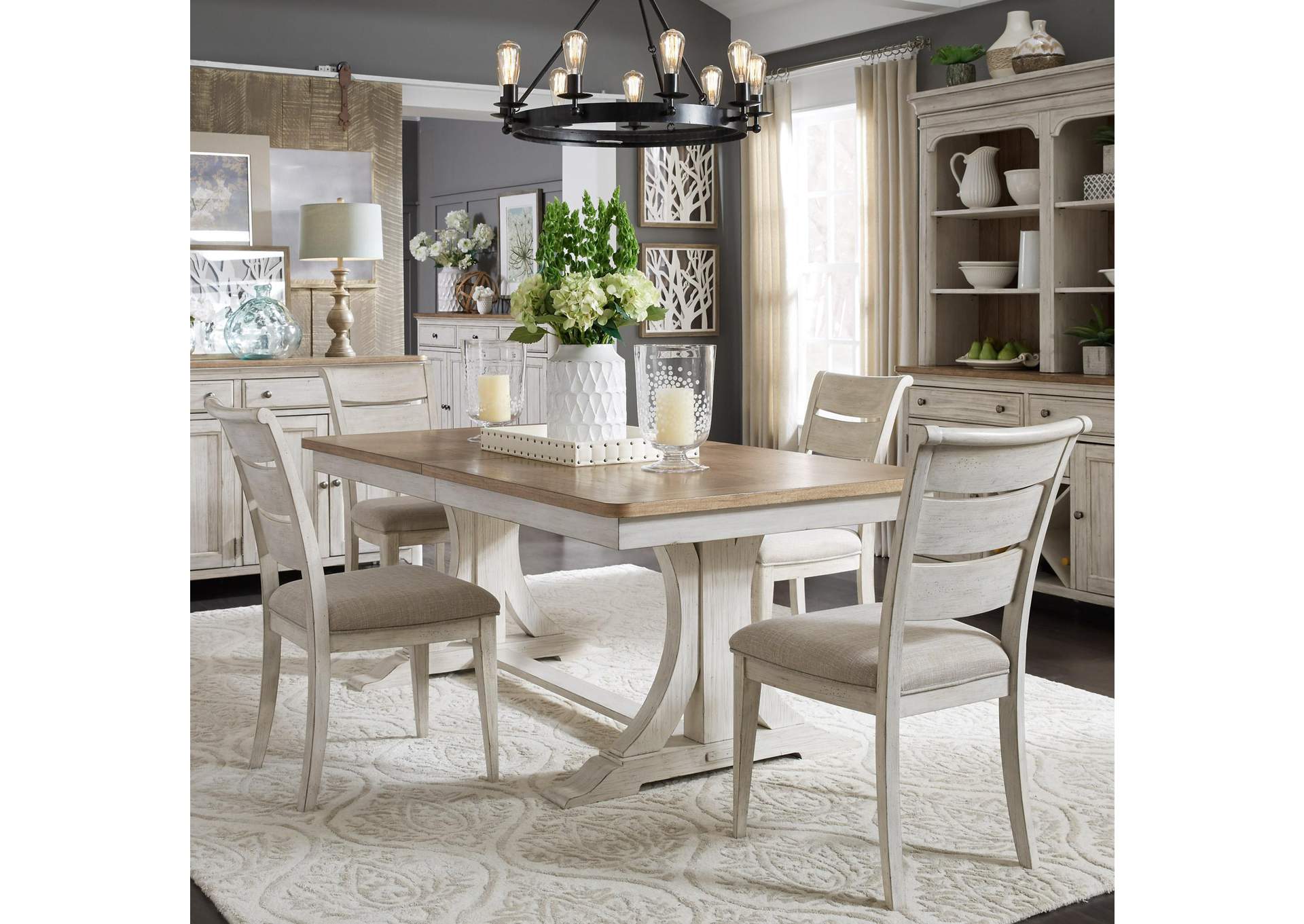 Farmhouse Reimagined Opt 5 Piece Trestle Table Set,Liberty