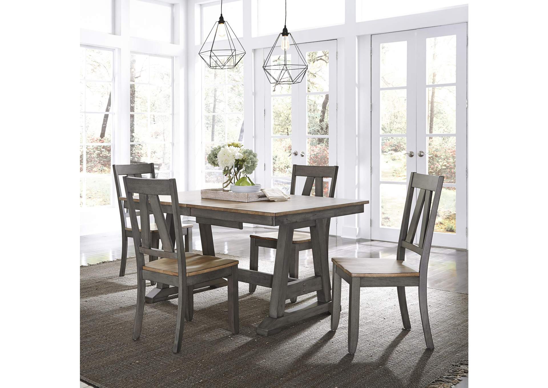 Lindsey Farm 5 Piece Trestle Table Set,Liberty
