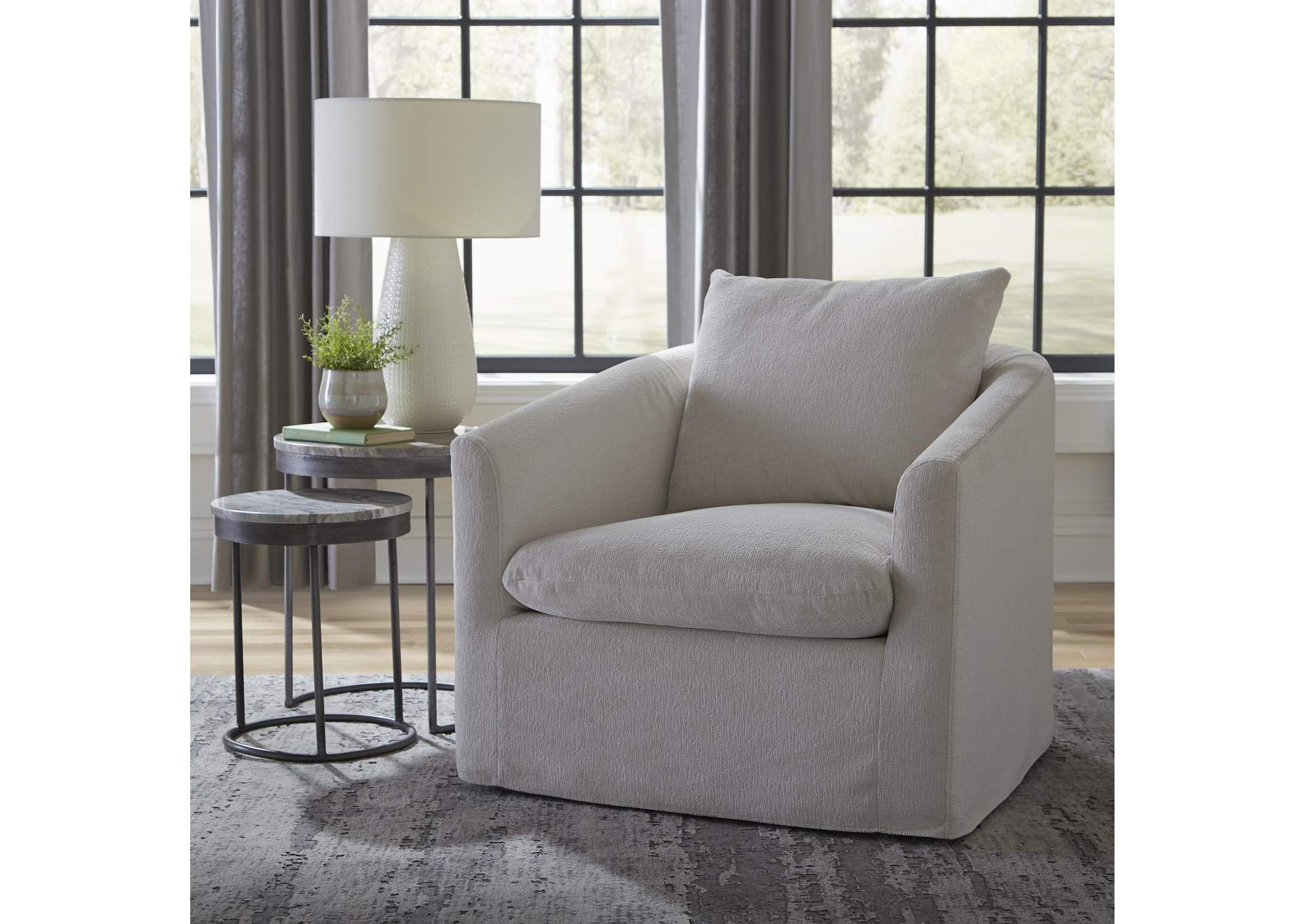 Saxton Upholstered Swivel Accent Chair - Ivory,Liberty