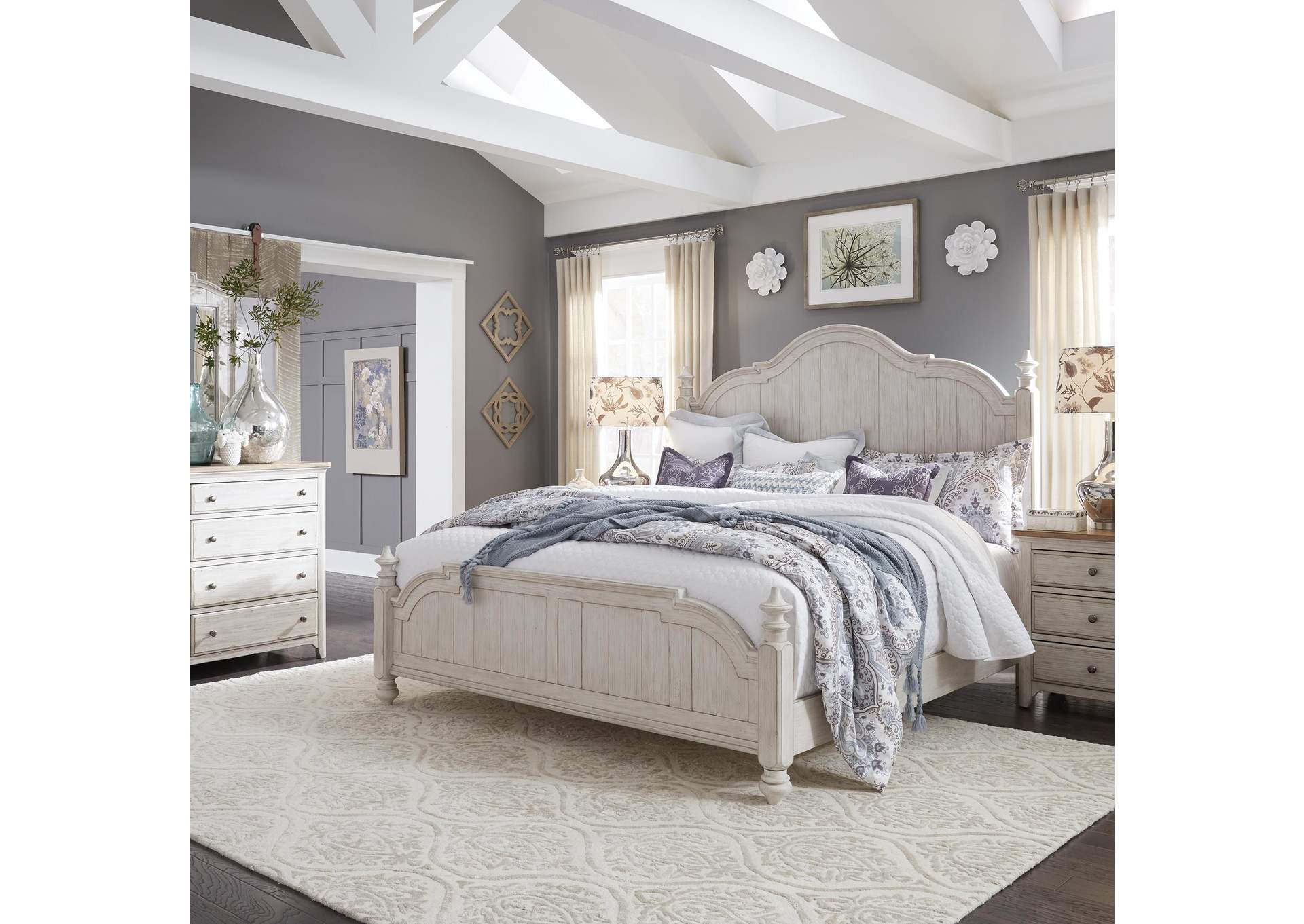 Farmhouse Reimagined King Poster Bed, Dresser & Mirror, Nightstand,Liberty