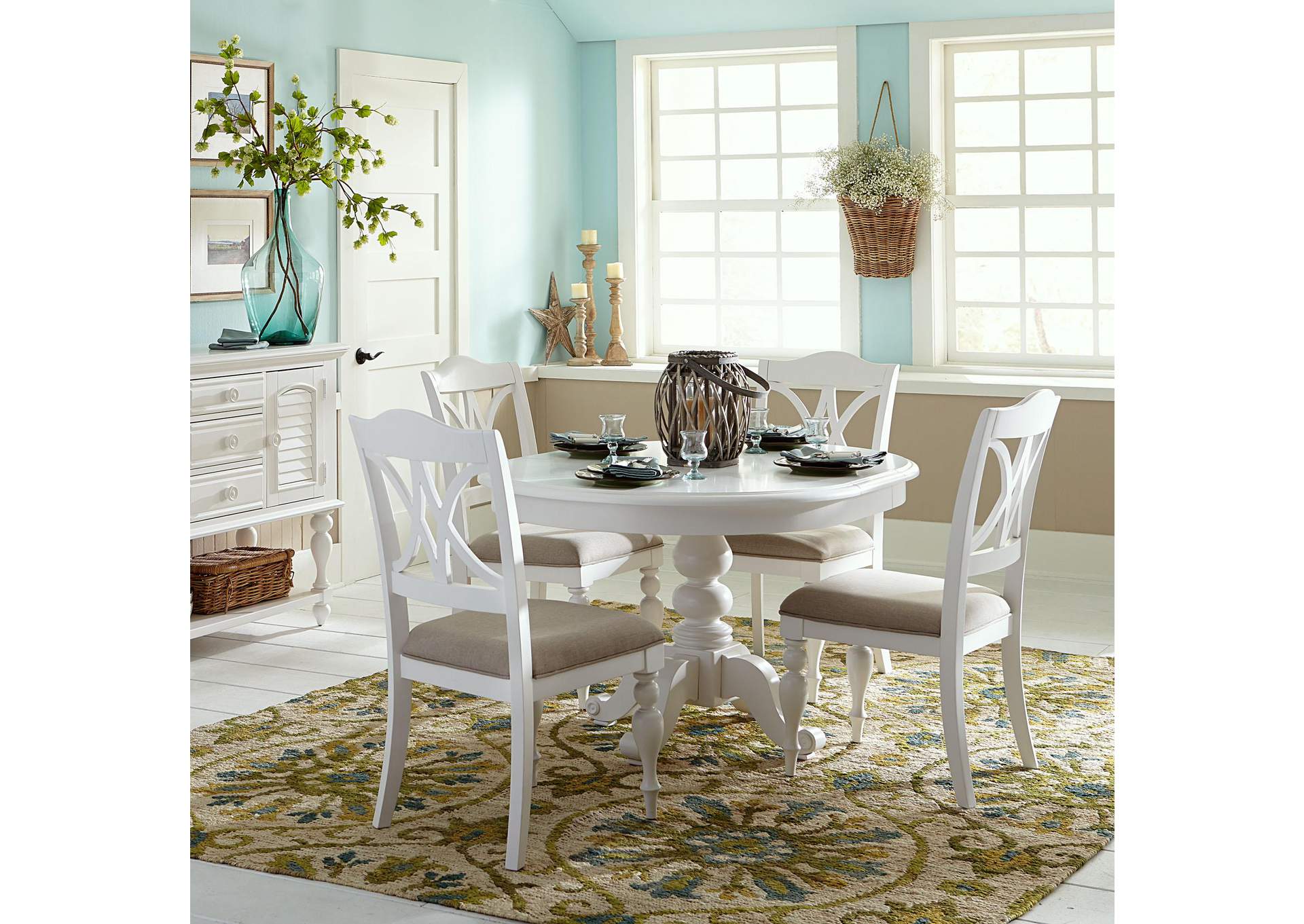 Summer House 5 Piece Pedestal Table Set,Liberty