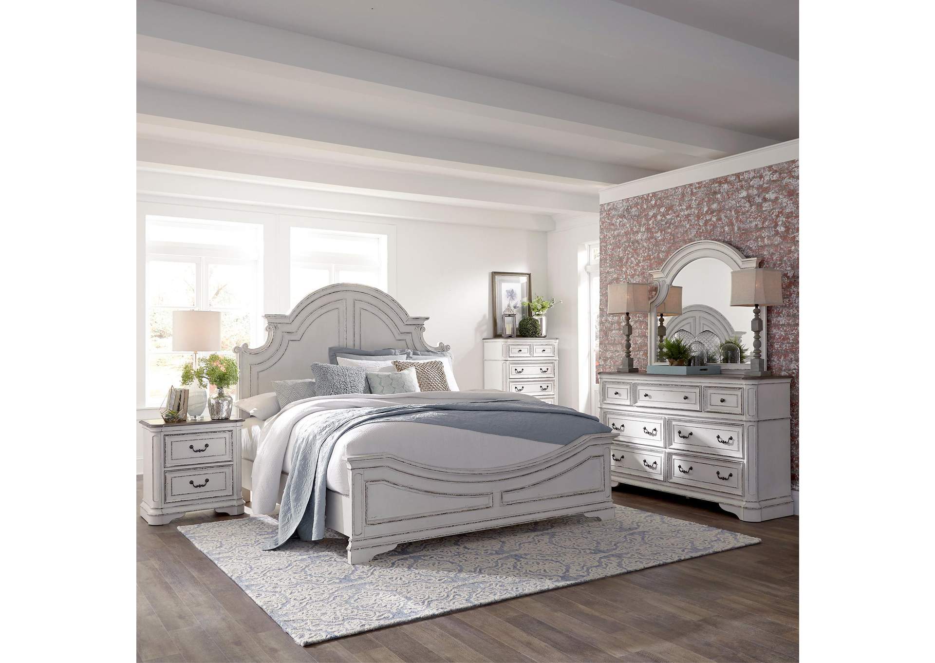 Magnolia Manor Queen Panel Bed, Dresser & Mirror, Chest, Nightstand,Liberty