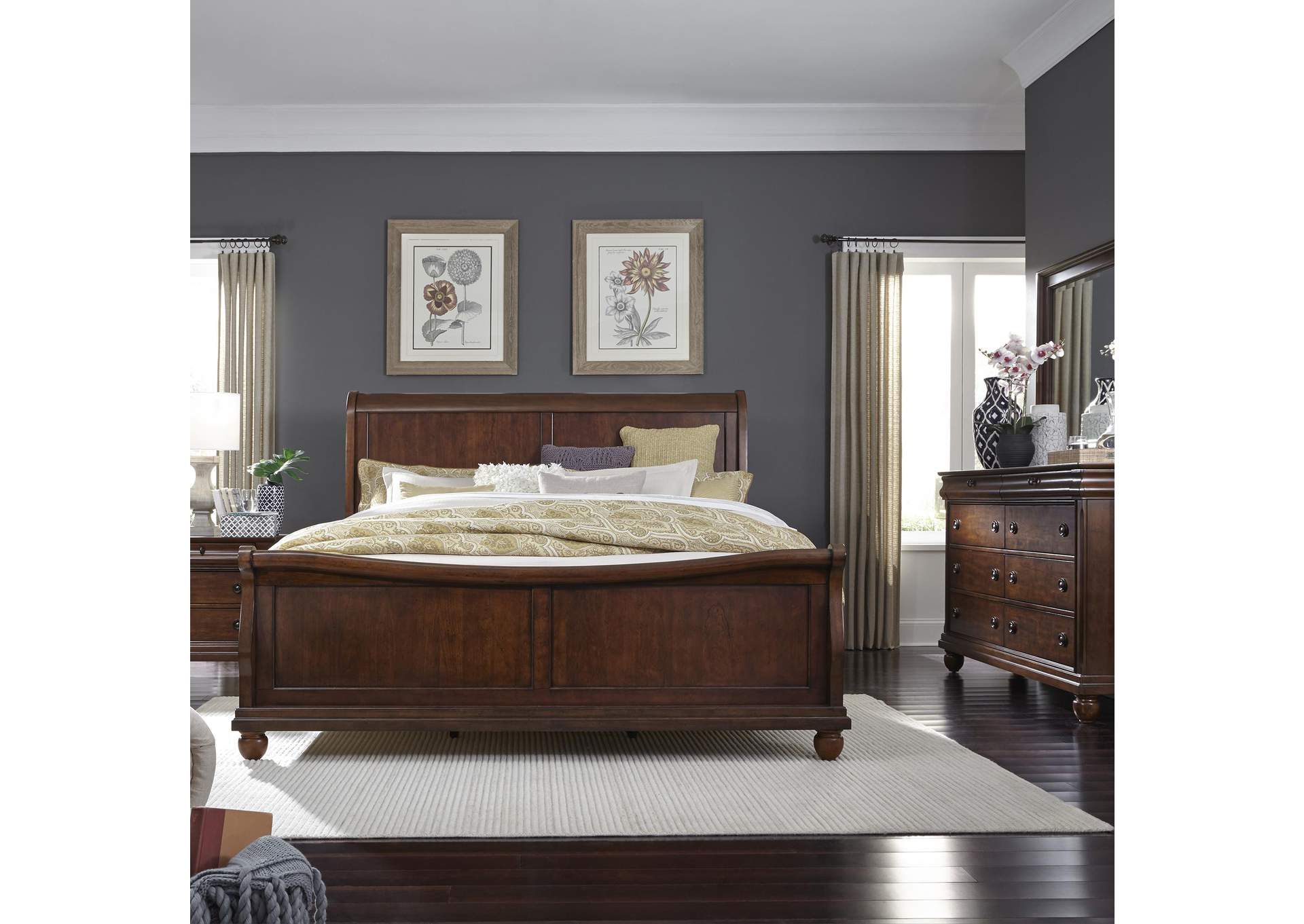 Rustic Traditions California King Sleigh Bed, Dresser & Mirror, Nightstand,Liberty