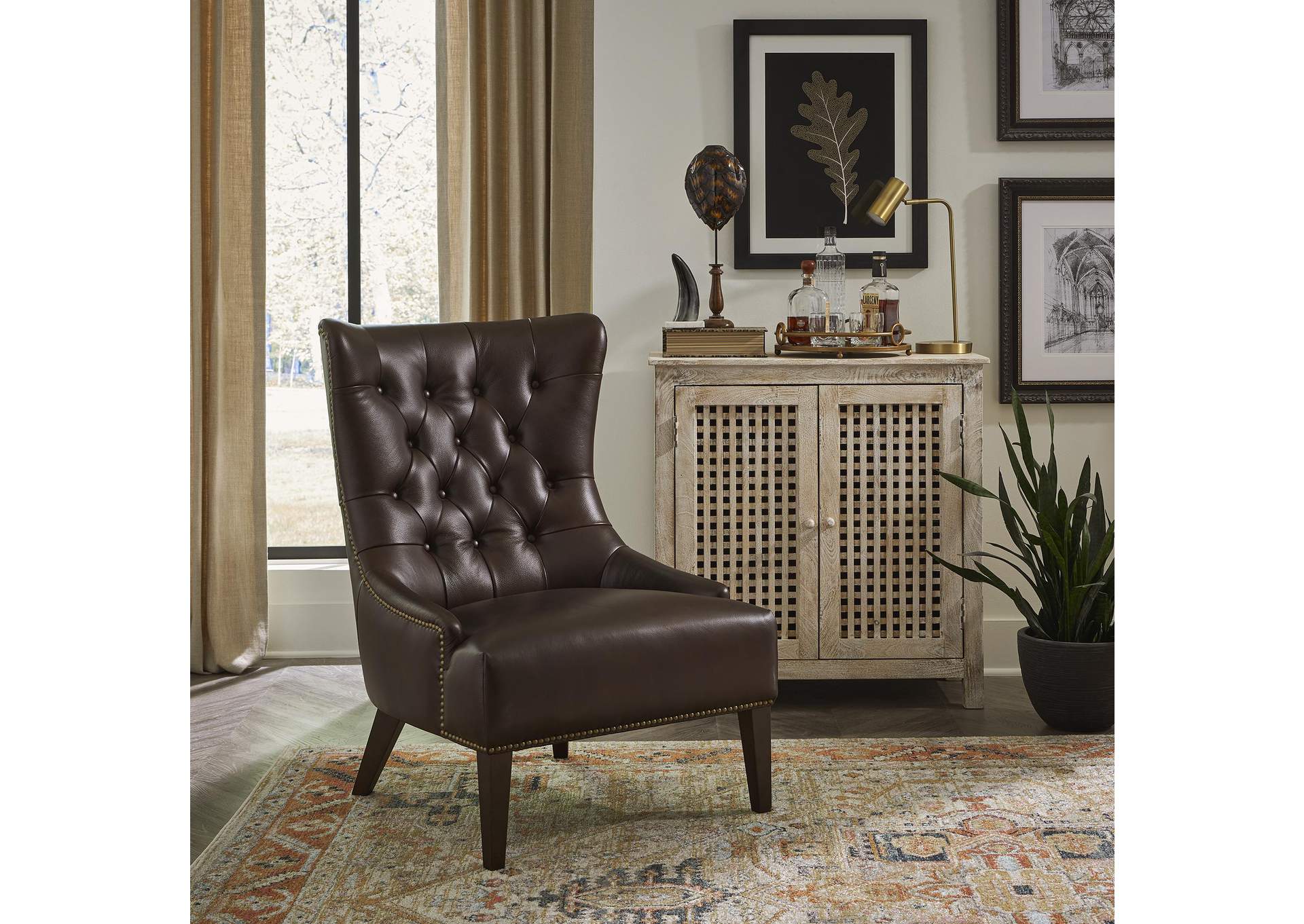 Garrison Leather Accent Chair - Brown,Liberty