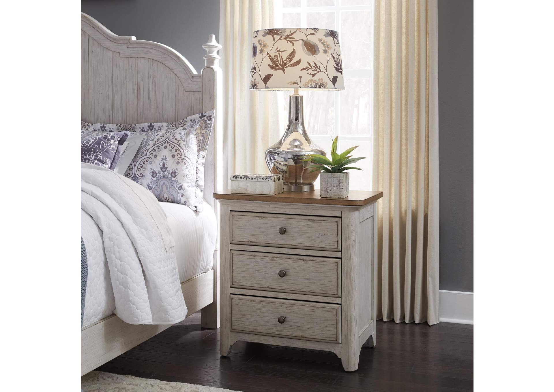 Farmhouse Reimagined 3 Drawer Nightstand with Charging Station,Liberty