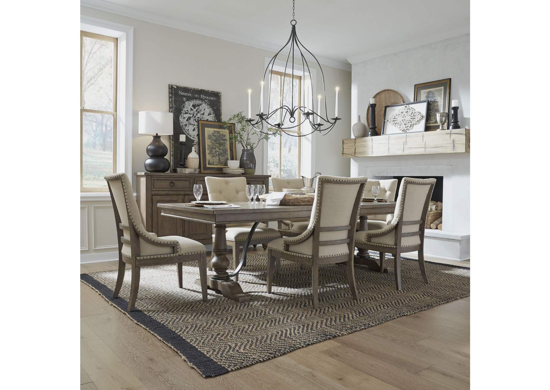 Americana Farmhouse 7 Piece Trestle Table Set,Liberty