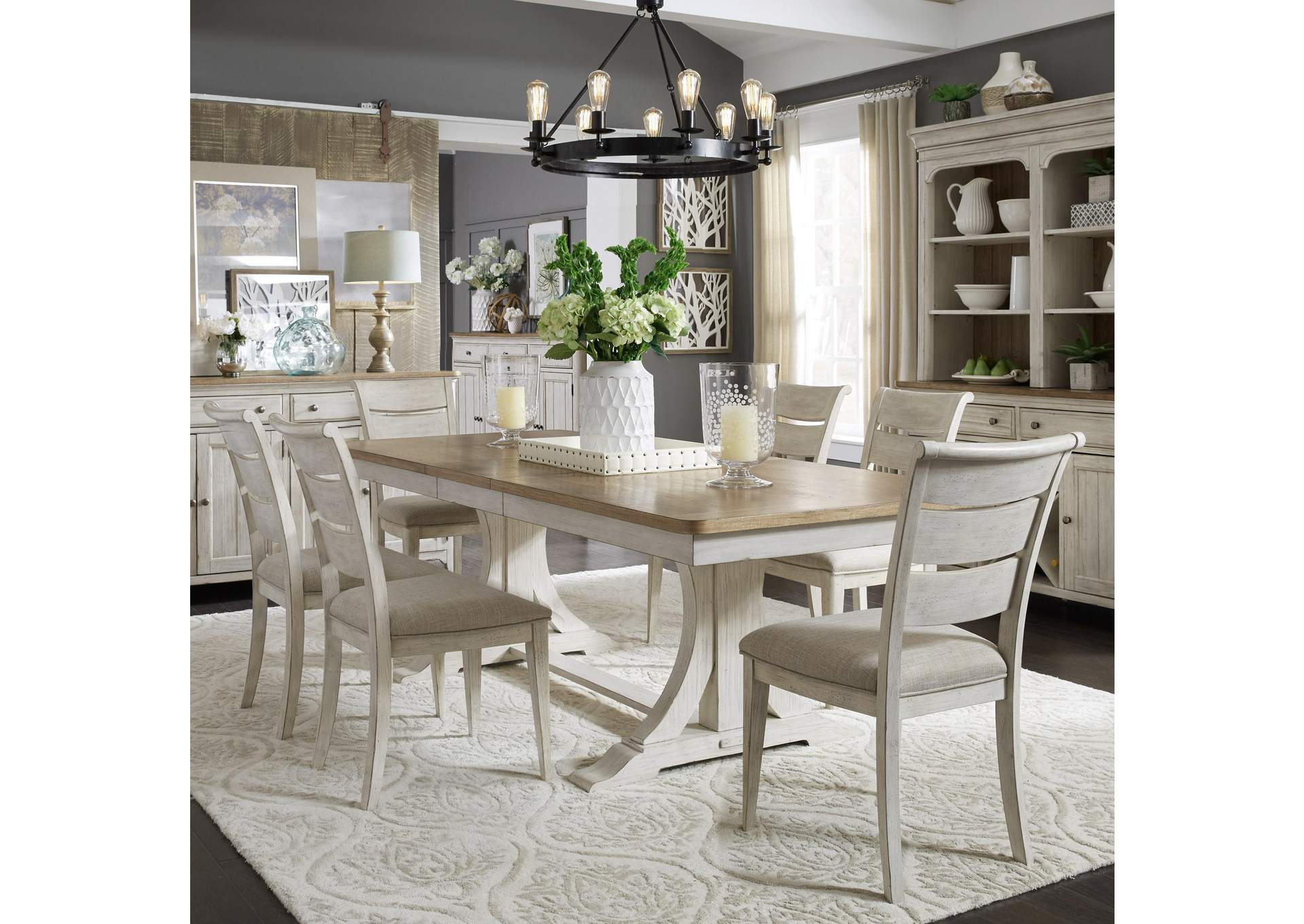Farmhouse Reimagined Opt 7 Piece Trestle Table Set,Liberty