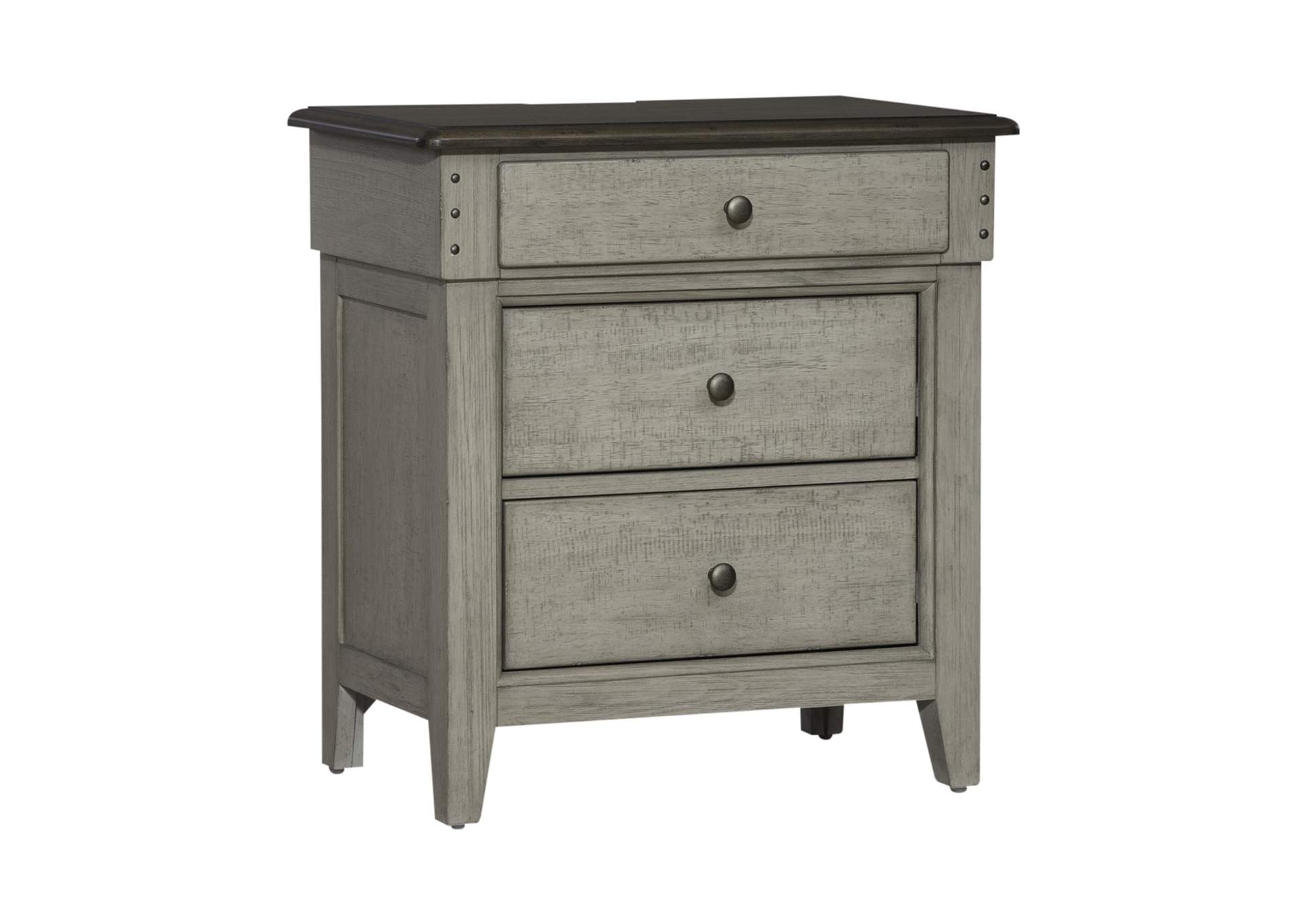 Ivy Hollow 3 Drawer Nightstand with Charging Station,Liberty