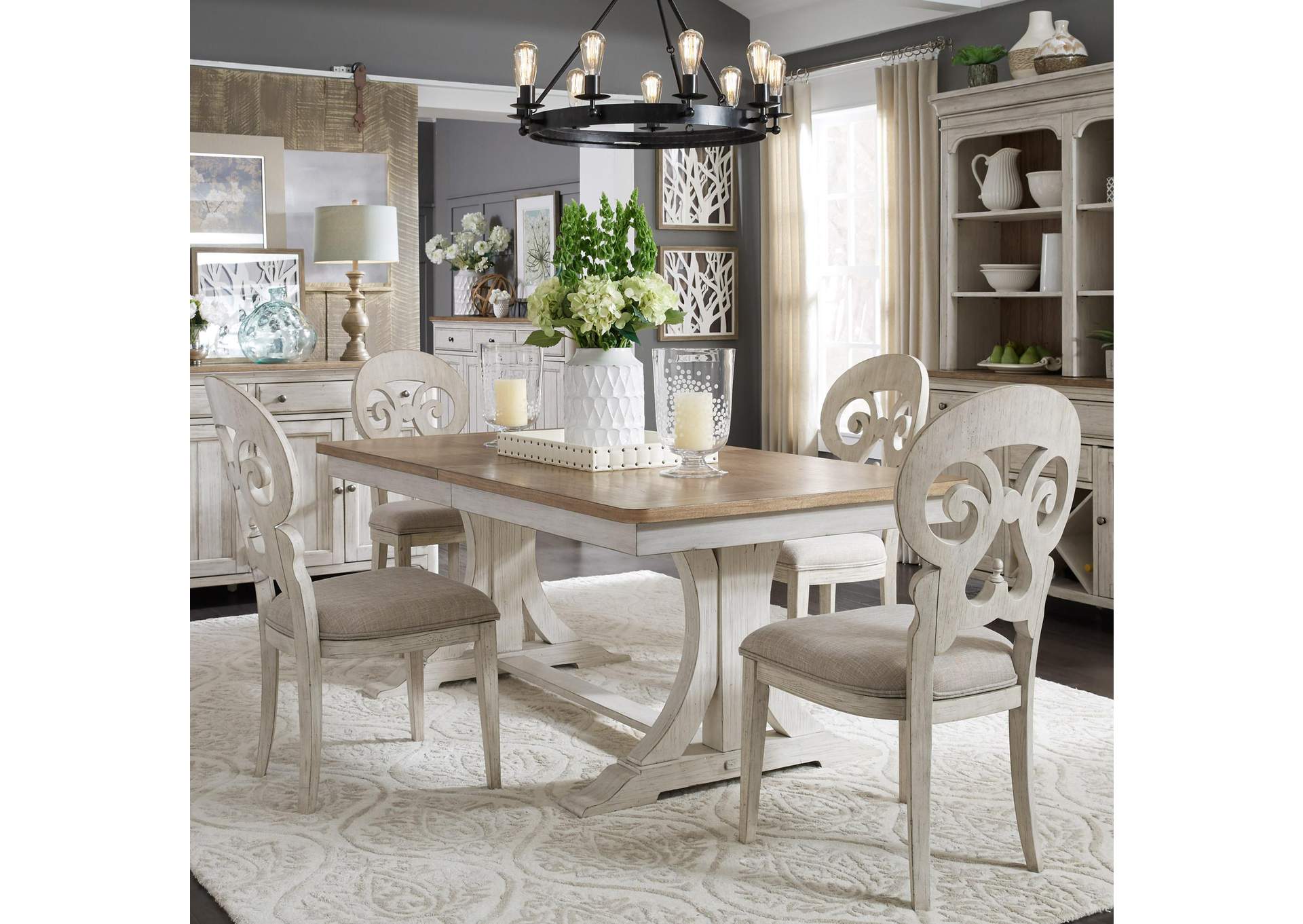 Farmhouse Reimagined 5 Piece Trestle Table Set,Liberty