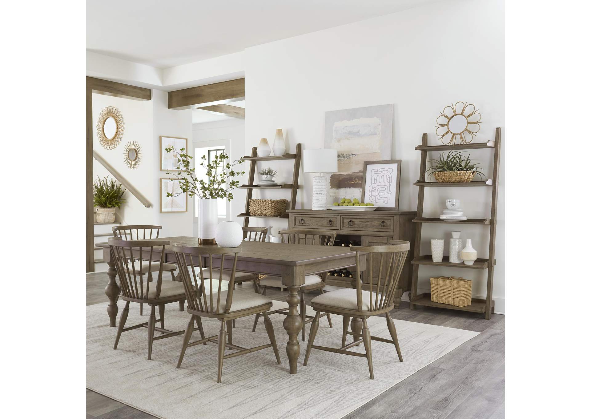 Americana Farmhouse 7 Piece Rectangular Table Set,Liberty