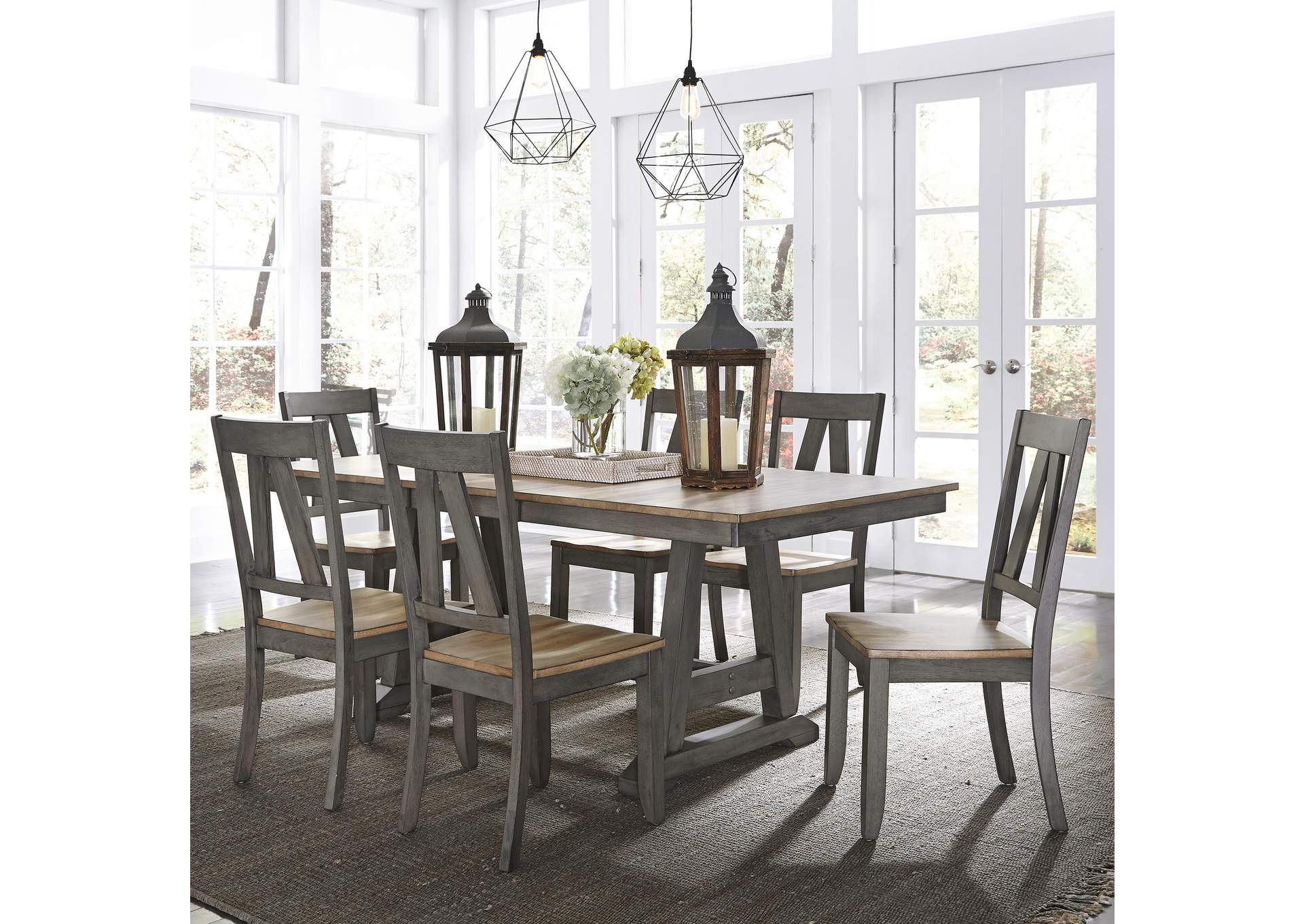 Lindsey Farm 7 Piece Trestle Table Set,Liberty