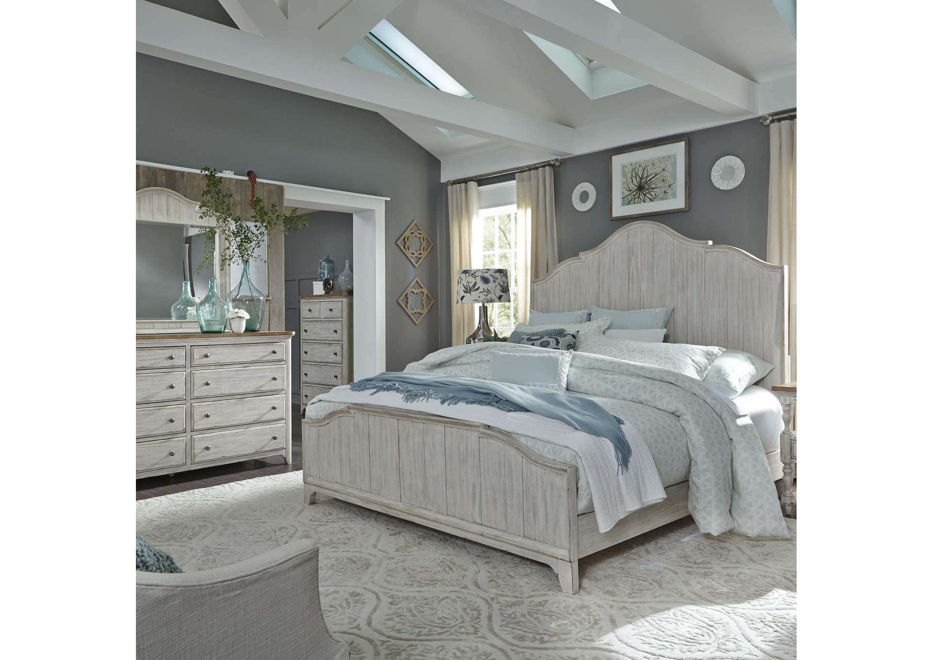 Farmhouse Reimagined California King Panel Bed, Dresser & Mirror, Chest,Liberty