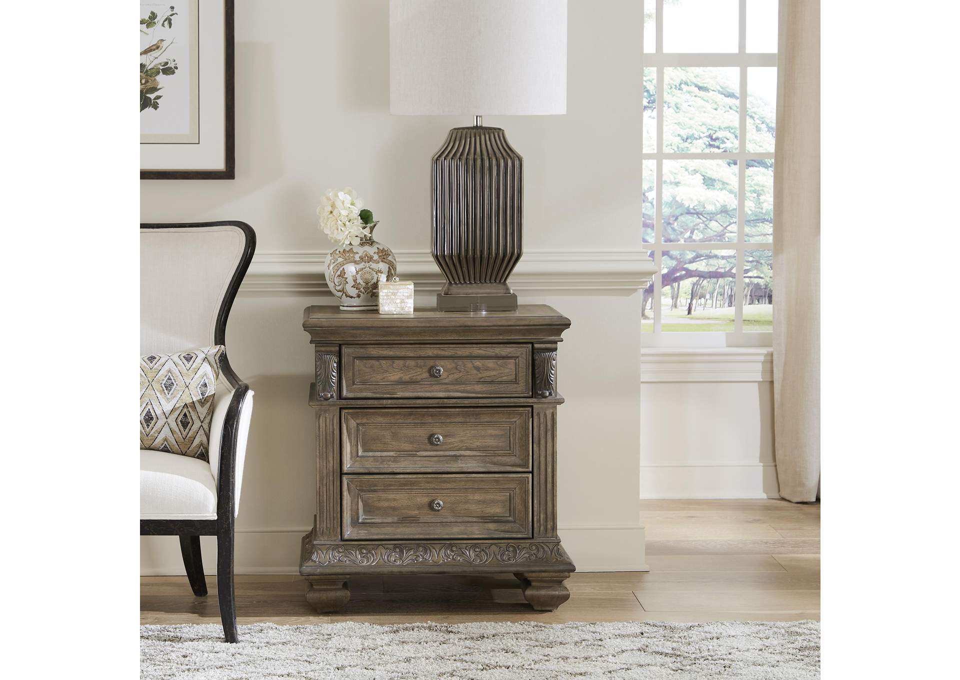 Carlisle Court 3 Drawer Nightstand with Charging Station,Liberty