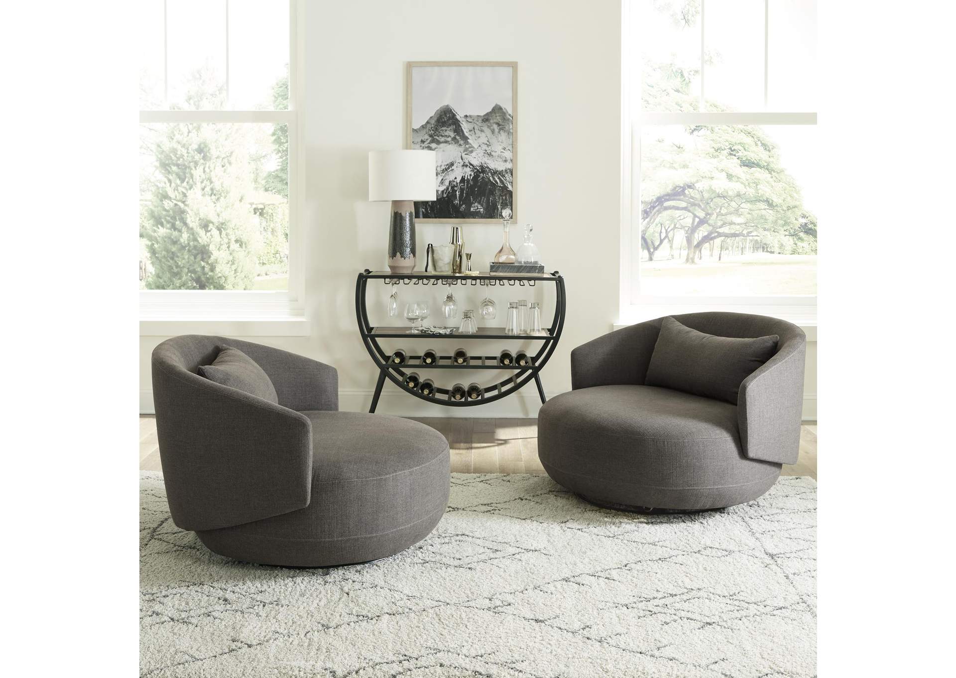 Haley Upholstered Swivel Cuddler Chair - Charcoal,Liberty