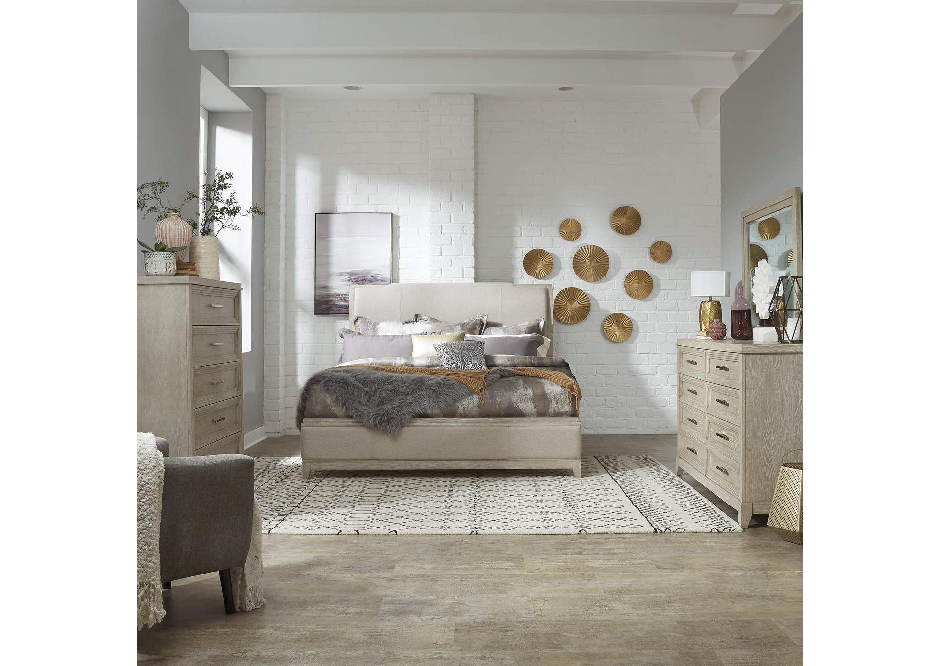 Belmar California King Upholstered Bed, Dresser & Mirror, Chest,Liberty