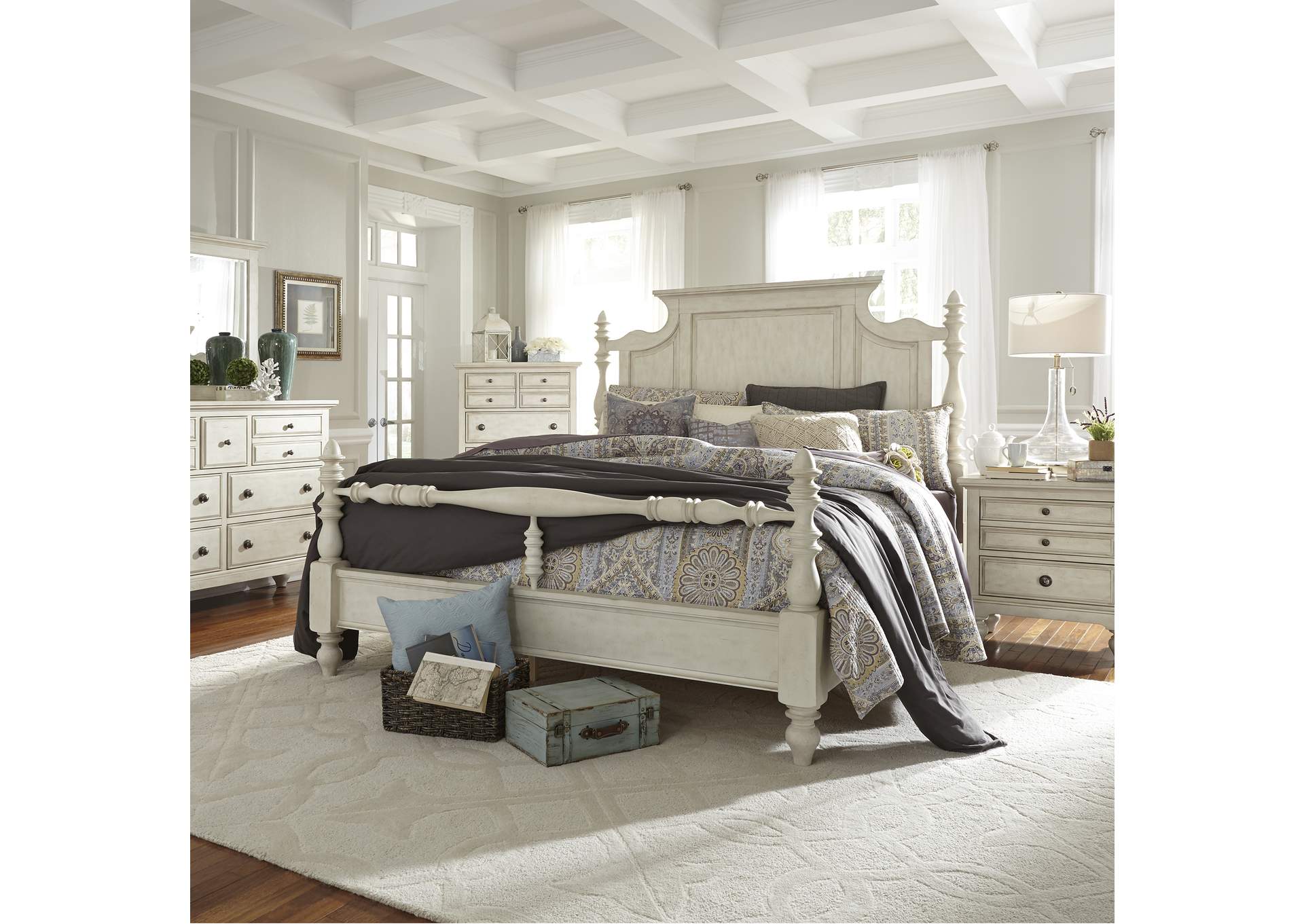 High Country King Poster Bed, Dresser & Mirror, Chest, Nightstand,Liberty