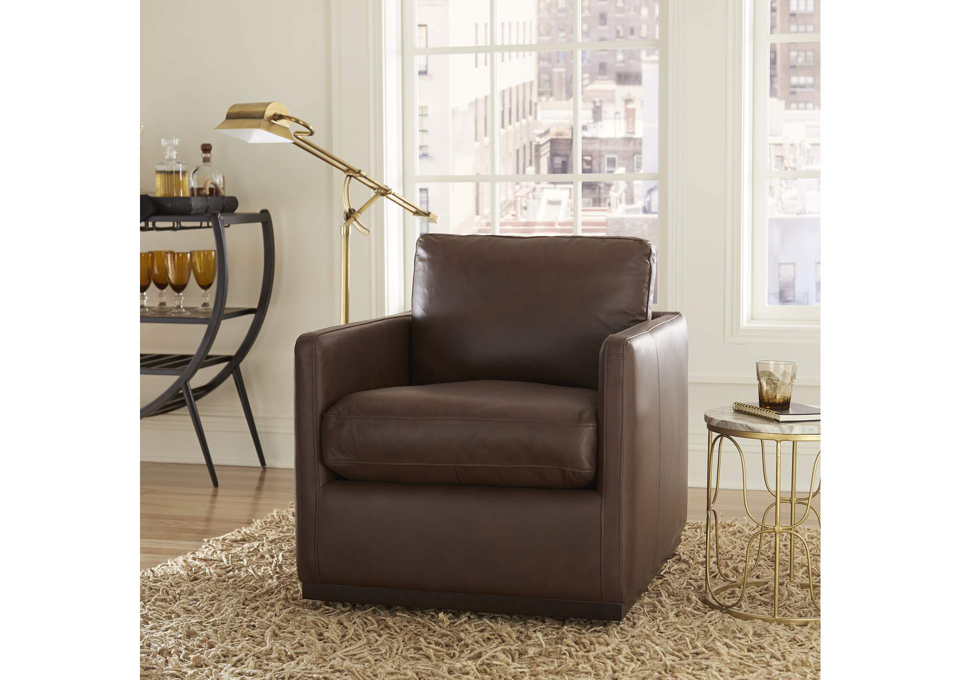 Weston Leather Swivel Accent Chair - Timber,Liberty