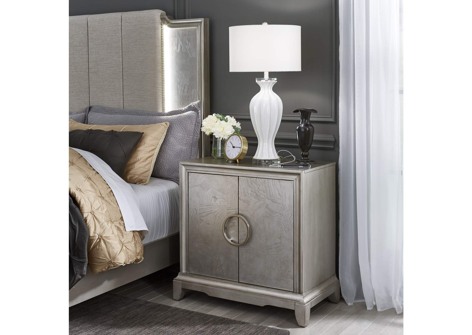Montage Door Bedside Chest with Charging Station,Liberty