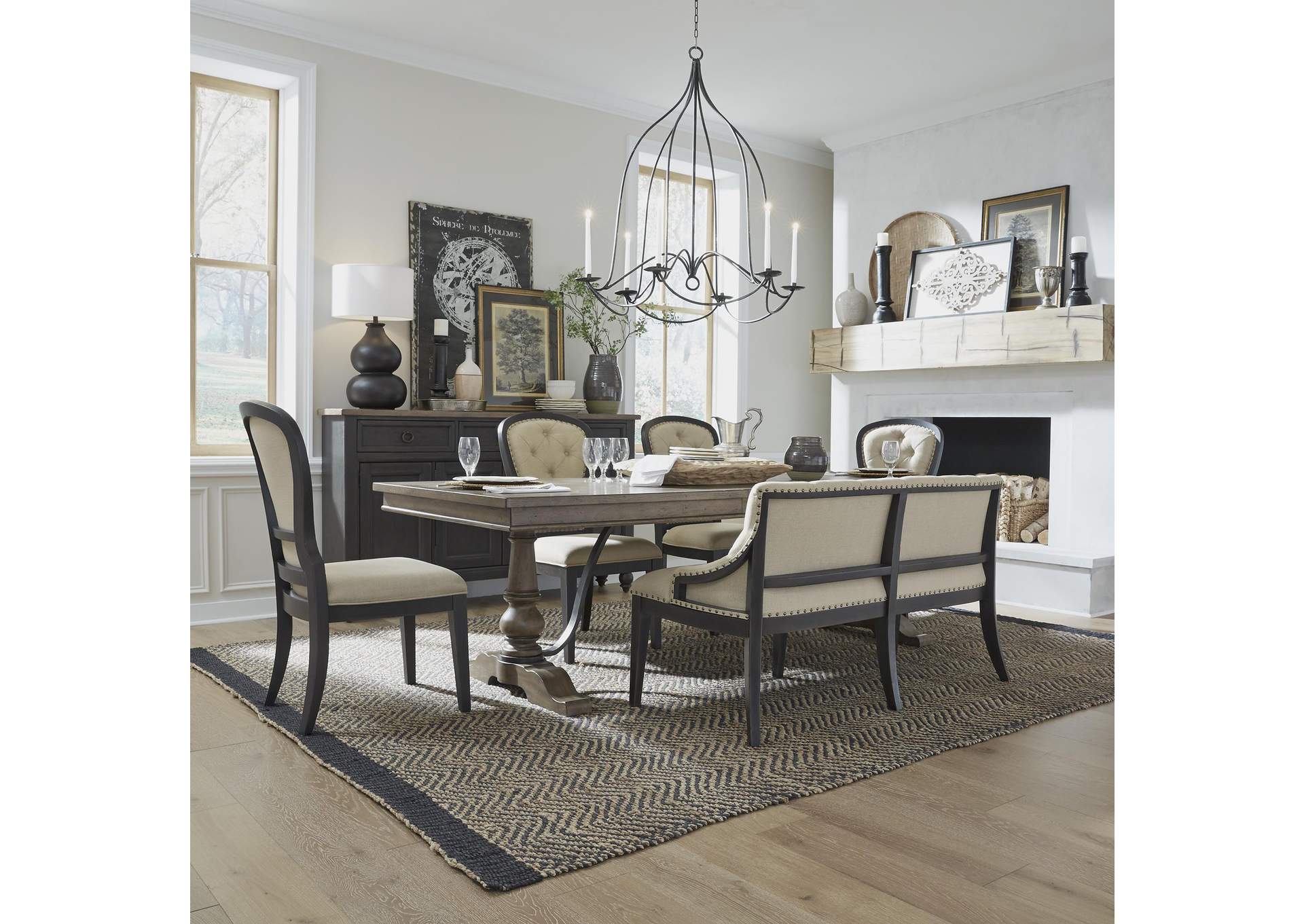 Americana Farmhouse Upholstered Tufted Back Side Chair - Black,Liberty