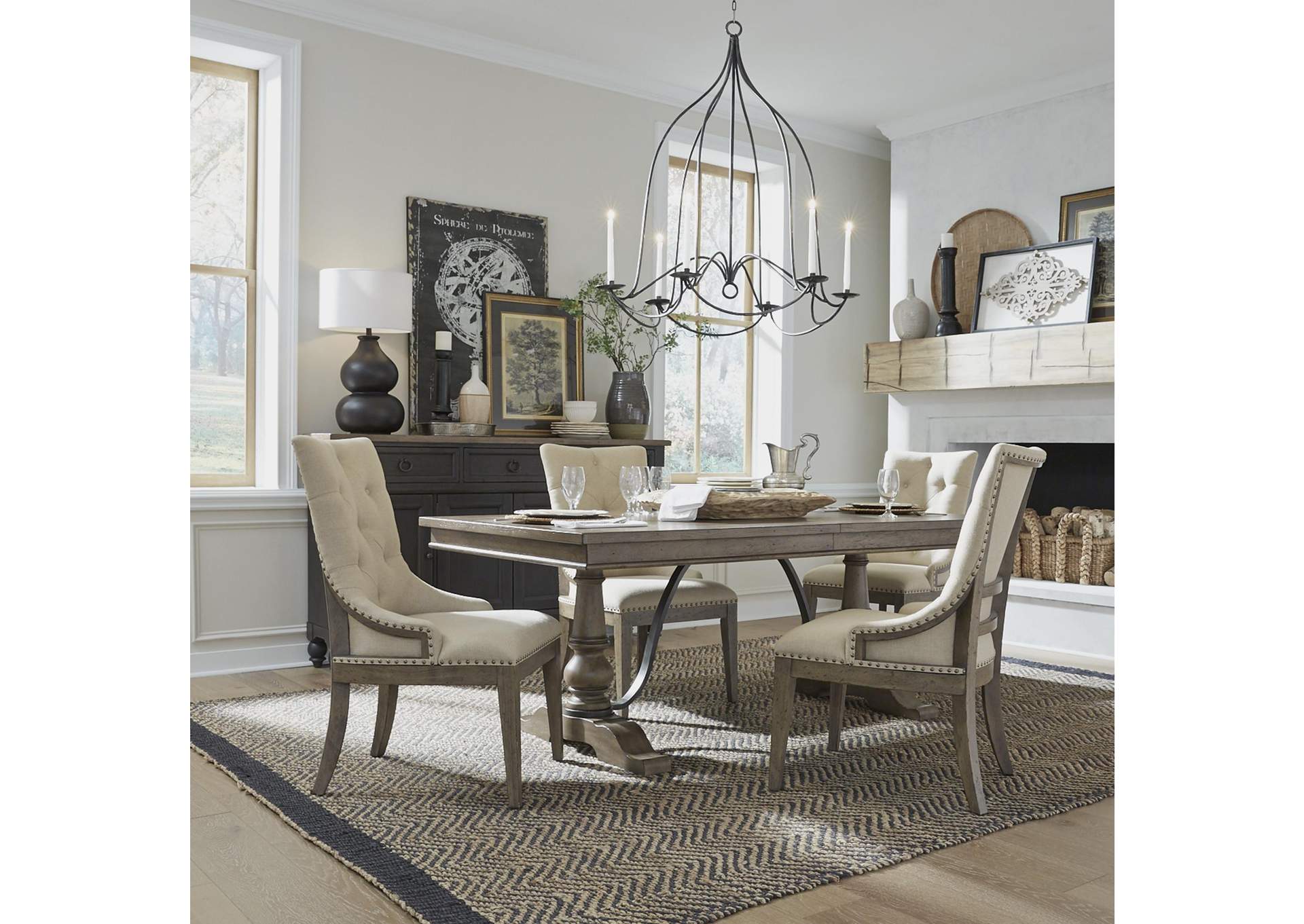Americana Farmhouse 5 Piece Trestle Table Set,Liberty