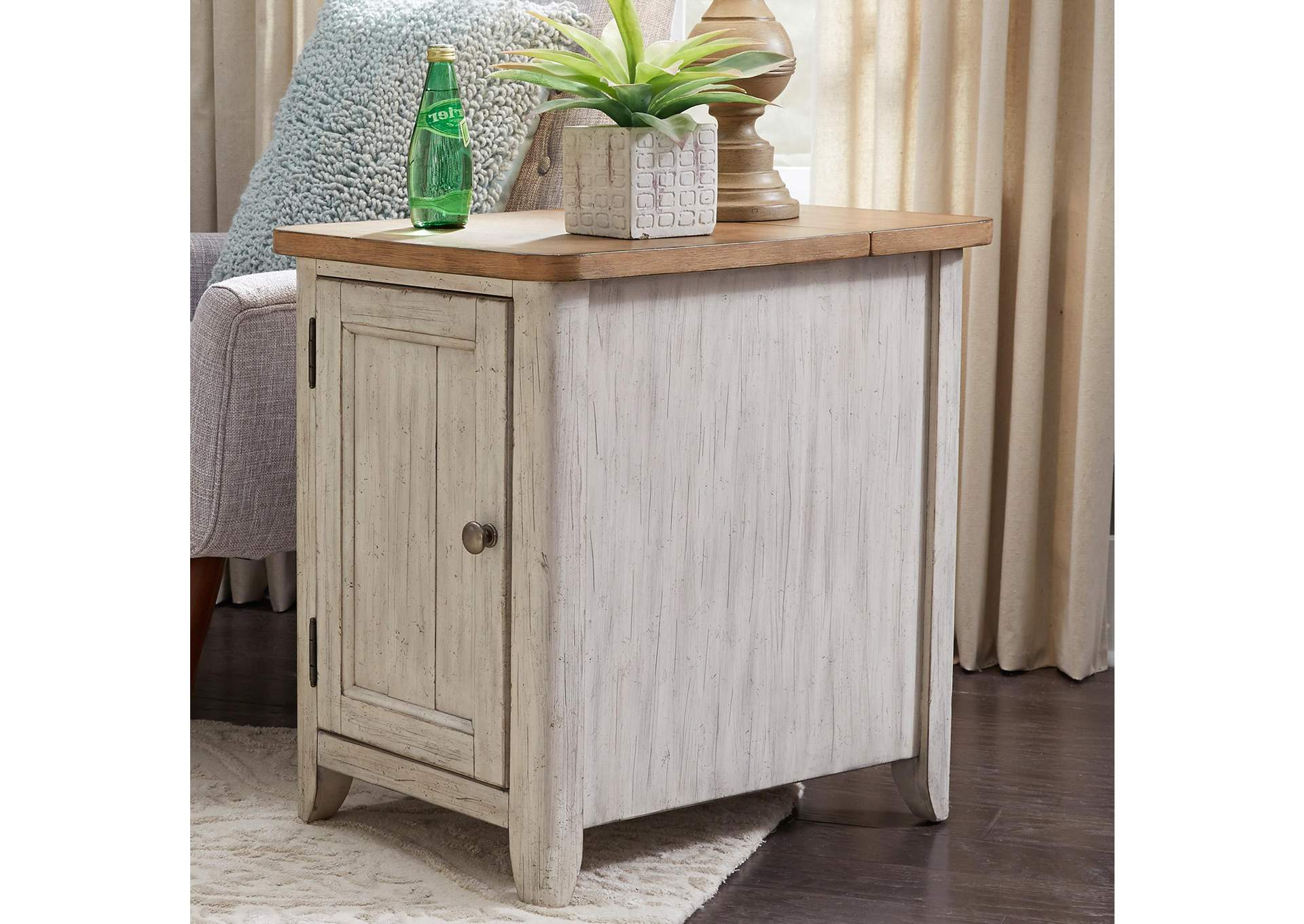 Farmhouse Reimagined Door Chair Side Table with Charging Station,Liberty