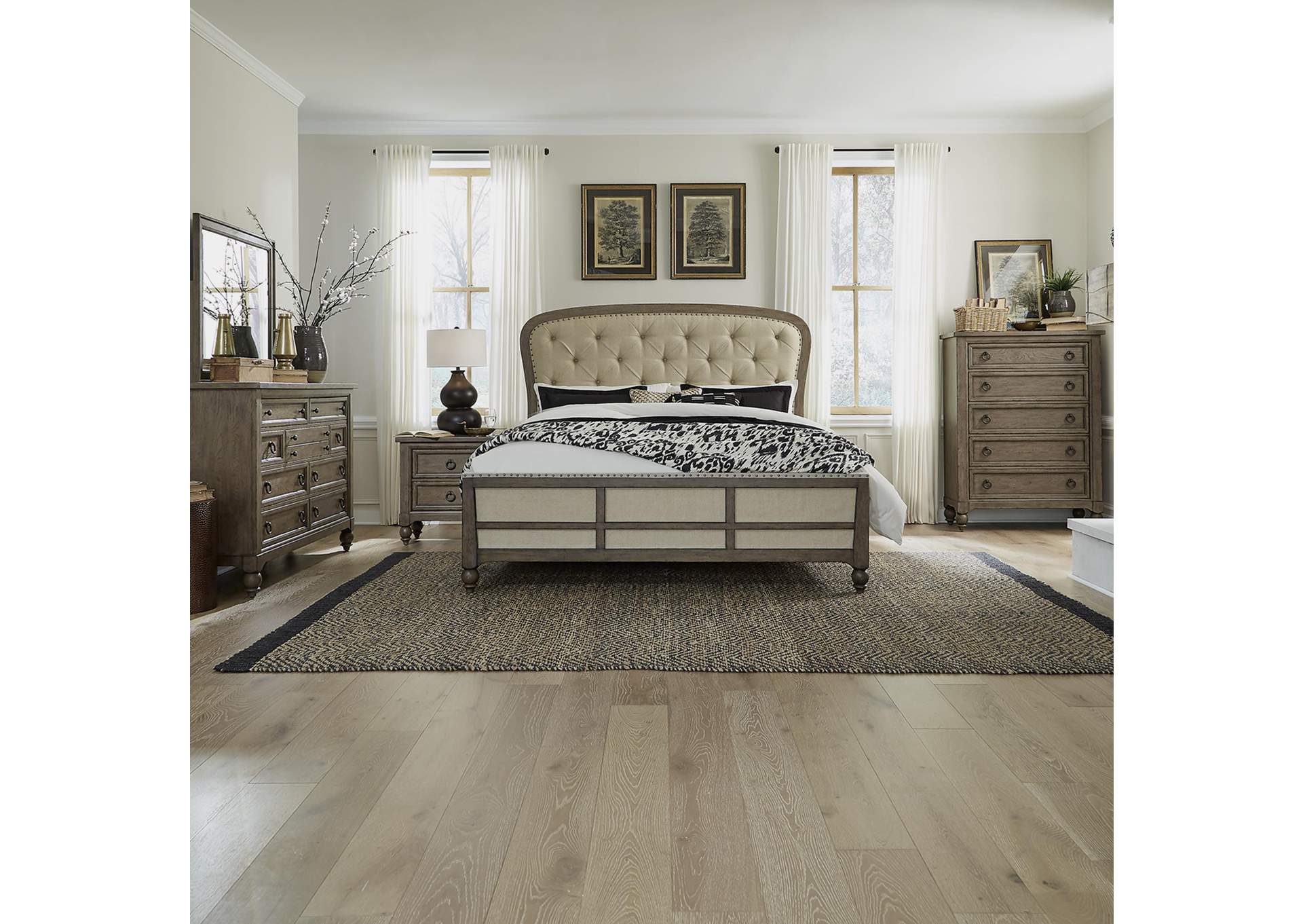 Americana Farmhouse King Shelter Bed, Dresser & Mirror, Chest, Nightstand,Liberty